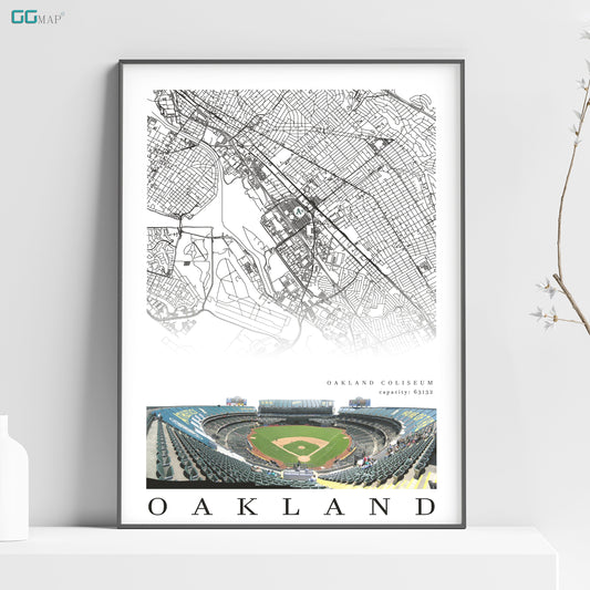 City map of OAKLAND - Home Decor Oakland - Oakland Coliseum wall decor - Oakland poster - Oakland Athletics - Print map