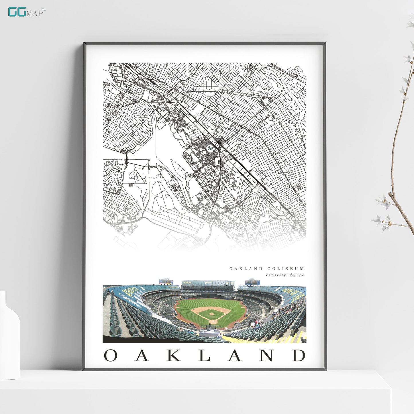 a map of oakland with a baseball field