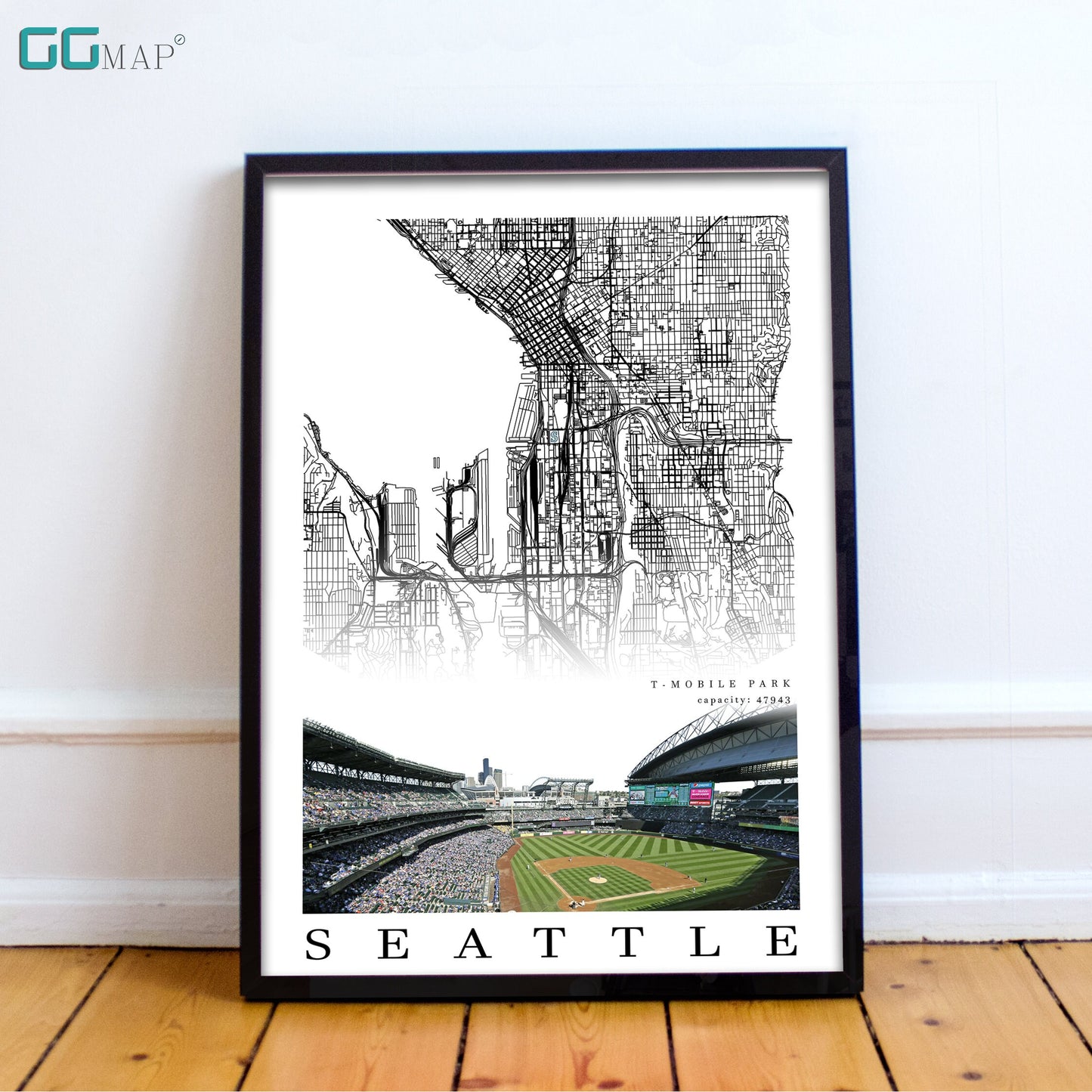 City map of SEATTLE - Home Decor Seattle - T-Mobile Park wall decor - Seattle poster - Seattle Athletics - Print map - Seattle Mariners