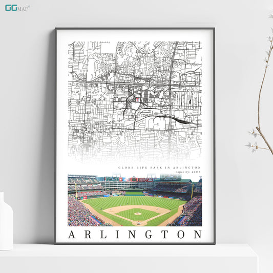 City map of ARLINGTON - Home Decor Arlington - Globe Life Park in Arlington wall decor - Arlington poster - Print map - Texas Rangers