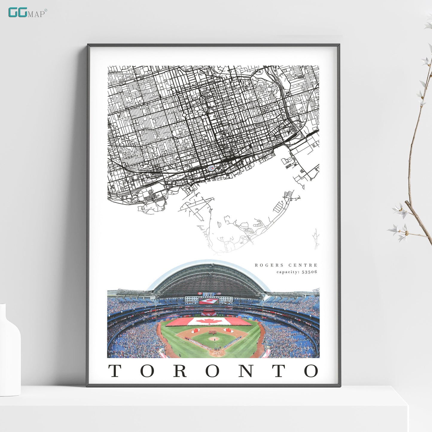 a poster of a baseball stadium with a map of toronto