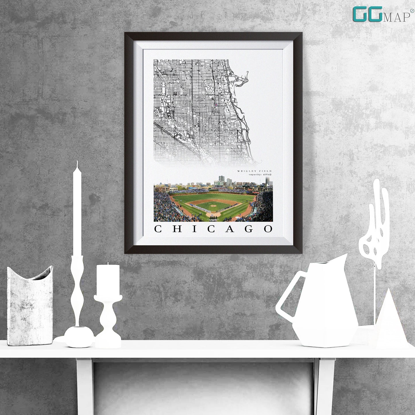 City map of CHICAGO - Home Decor Chicago - Wrigley Field wall decor - Chicago poster - Chicago Cubs - Print map