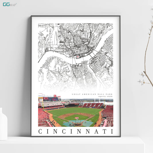 City map of CINCINNATI - Home Decor Cincinnati - Great American Ball Park wall decor - Cincinnati poster - Cincinnati Reds - Print map