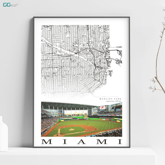 City map of MIAMI - Home Decor Miami - Marlins Park wall decor - Miami poster - Miami Marlins - Print map