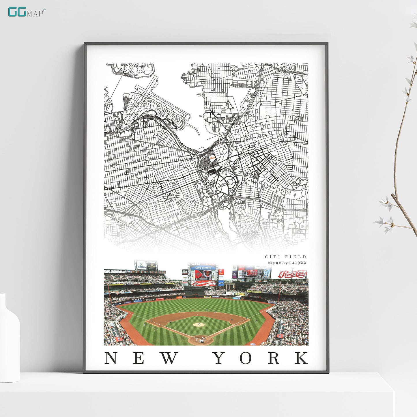 City map of NEW YORK - Home Decor New York - Citi Field wall decor - New York poster - New York Mets - Print map