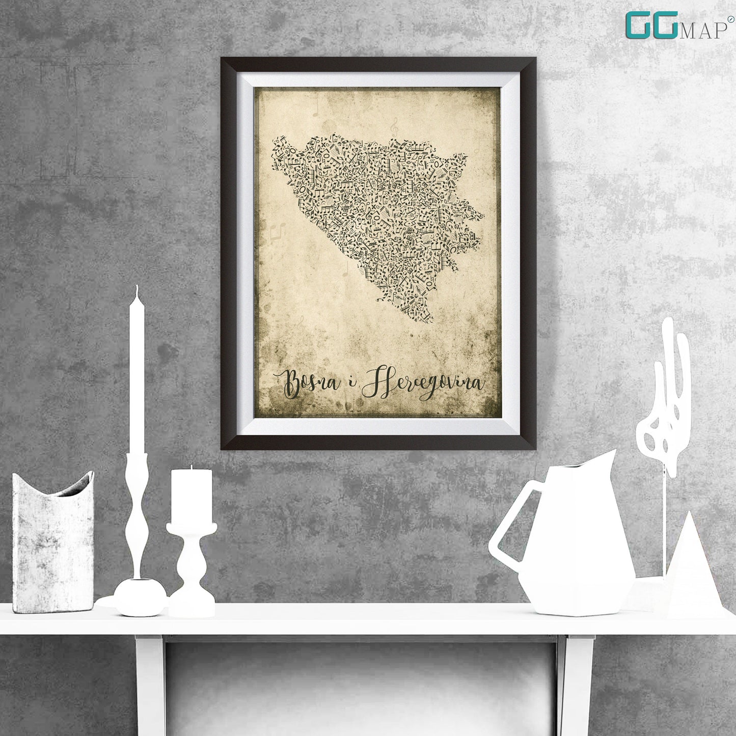 BOSNA I HERCEGOVINA map - Bosna i Hercegovina Music map - Travel poster - Home Decor - Wall decor - Office map - GeoGIS studio