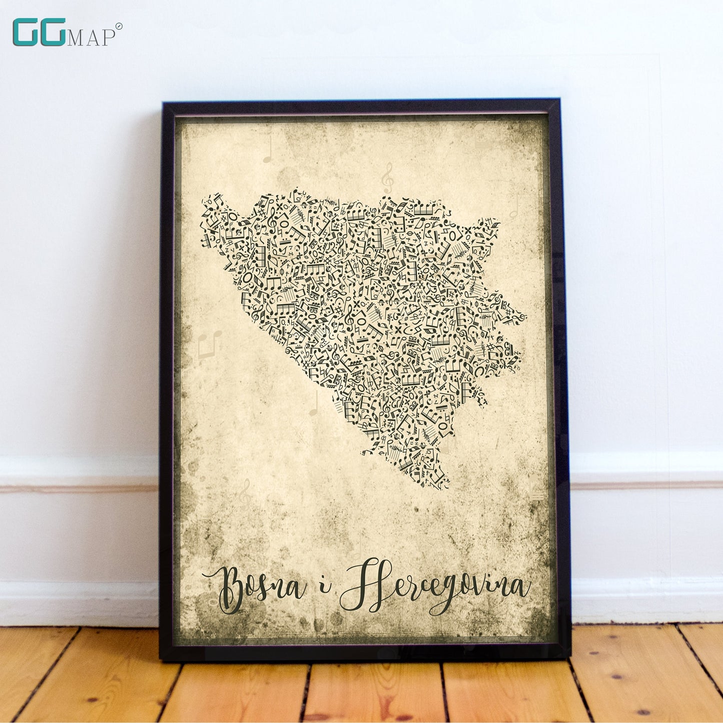 BOSNA I HERCEGOVINA map - Bosna i Hercegovina Music map - Travel poster - Home Decor - Wall decor - Office map - GeoGIS studio