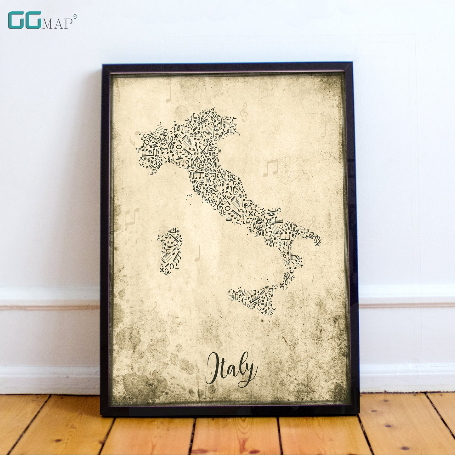 ITALY map - Italy Music map - Travel poster - Home Decor - Wall decor - Office map - Italy gift - GeoGIS studio