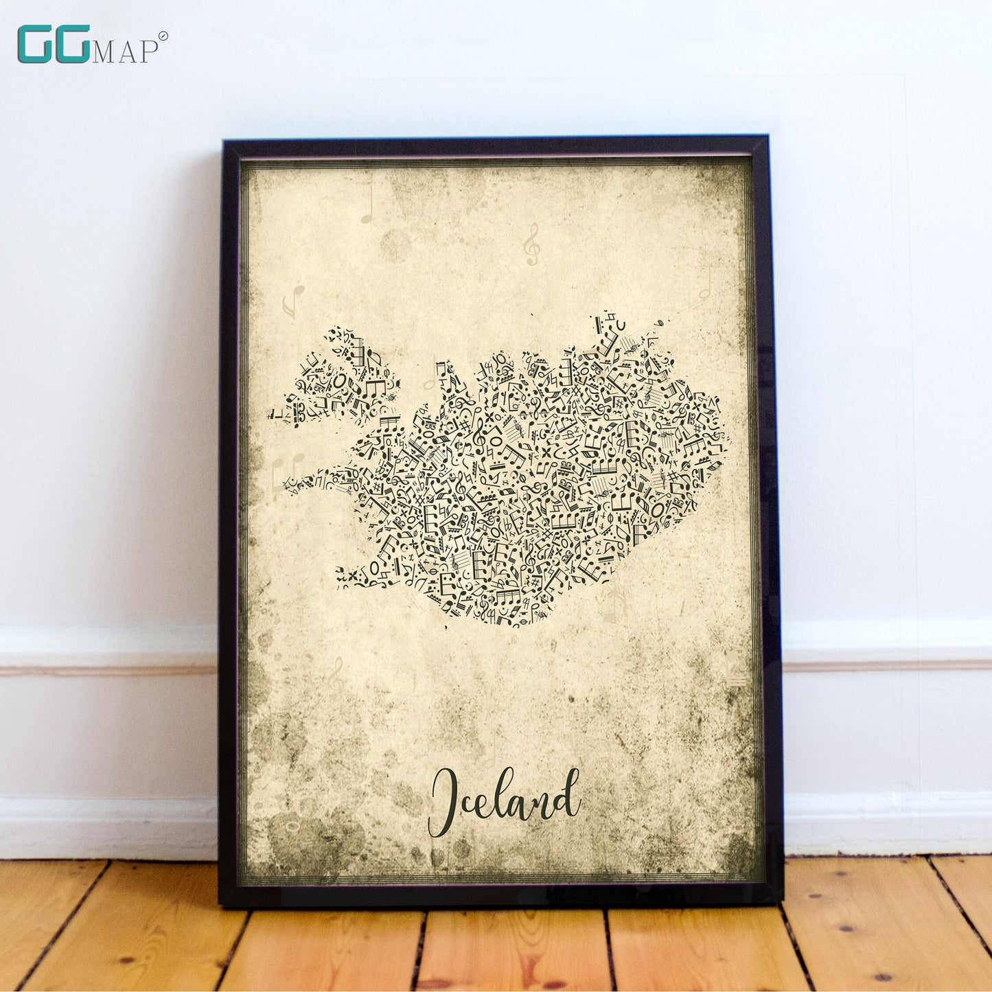 ICELAND map - Iceland Music map - Travel poster - Home Decor - Wall decor - Office map - Iceland gift - GeoGIS studio