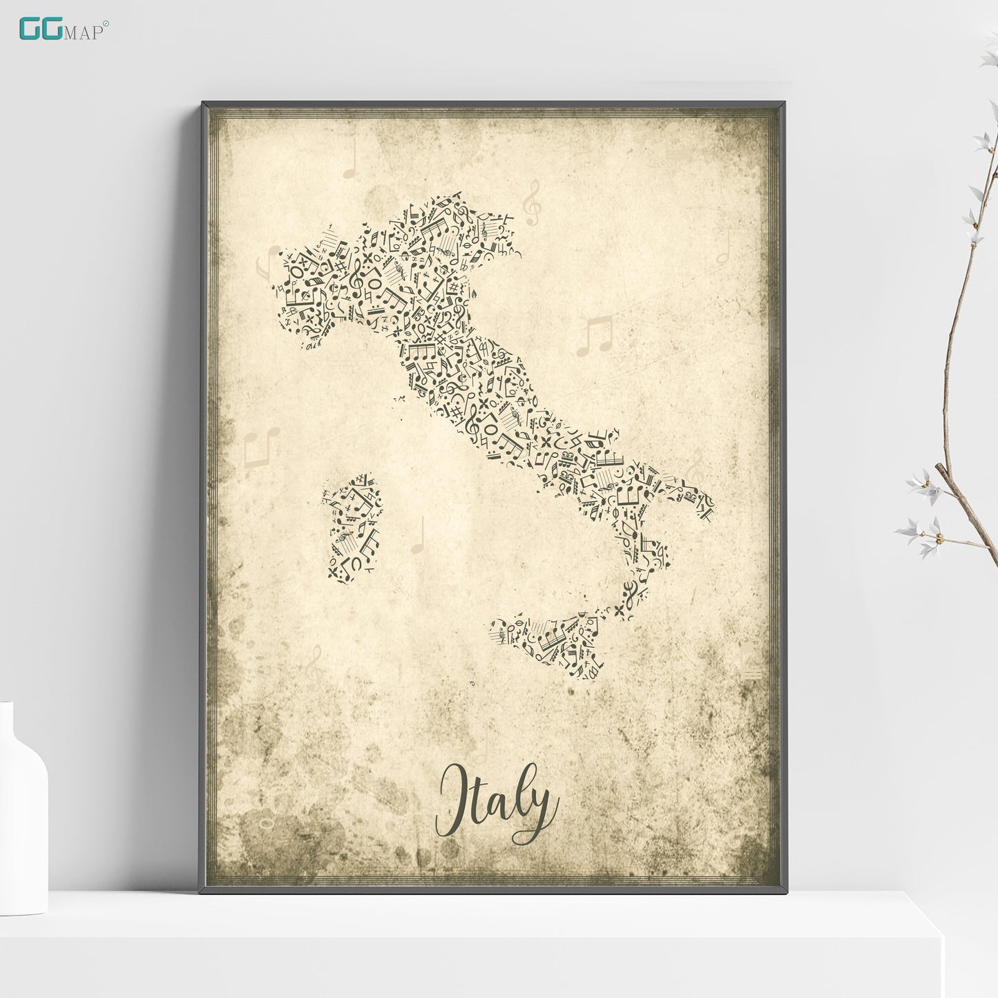 a framed picture of a map of italy