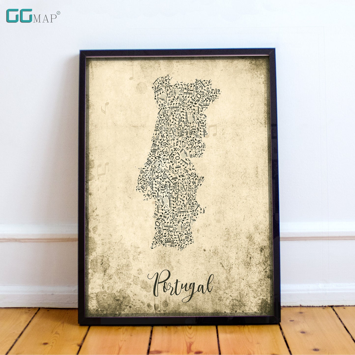 PORTUGAL map - Portugal Music map - Travel poster - Home Decor - Wall decor - Office map - Portugal gift - GeoGIS studio