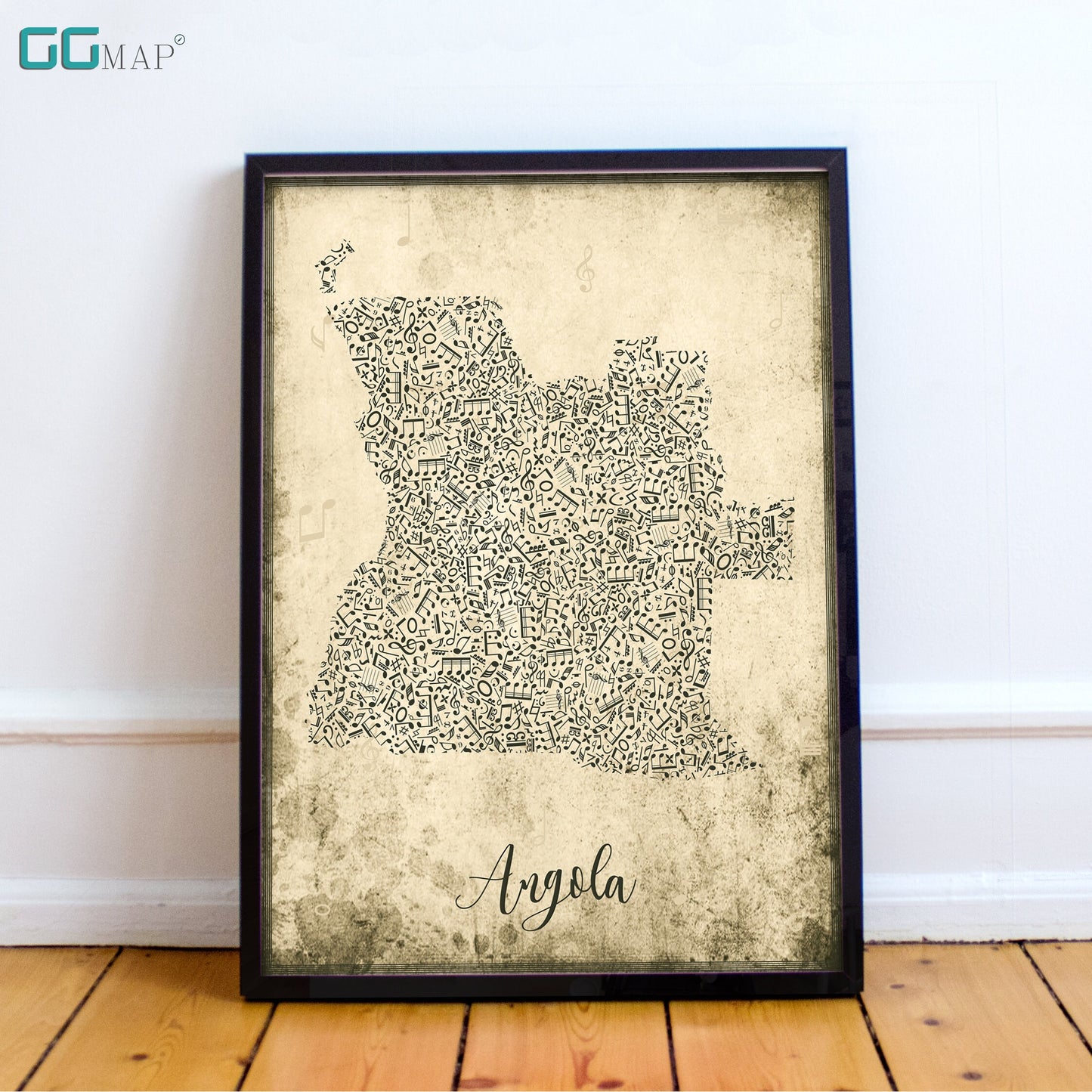 ANGOLA map - Angola Music map - Travel poster - Home Decor - Wall decor - Office map - Angola gift - GGmap - Angola poster