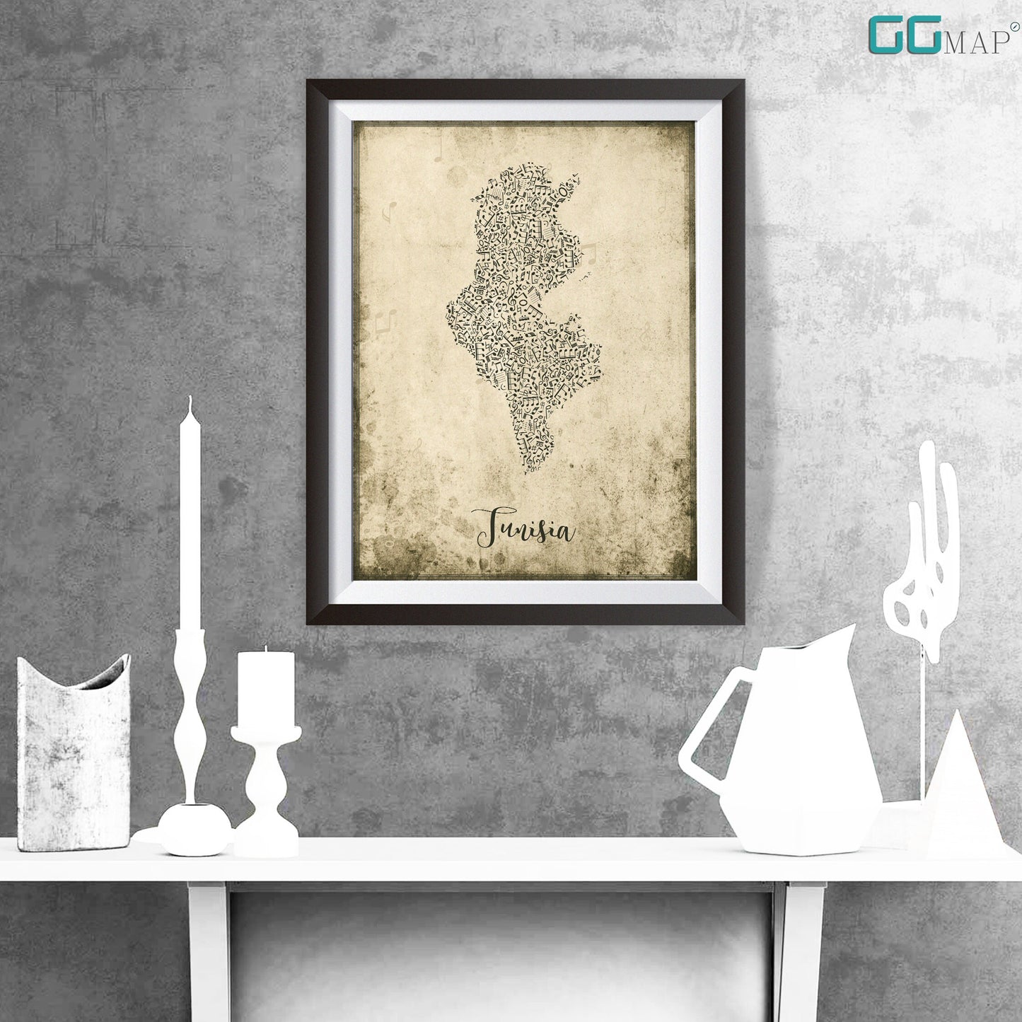 TUNISIA map - Tunisia Music map - Travel poster - Home Decor - Wall decor - Office map - Tunisia gift - GGmap - Tunisia poster