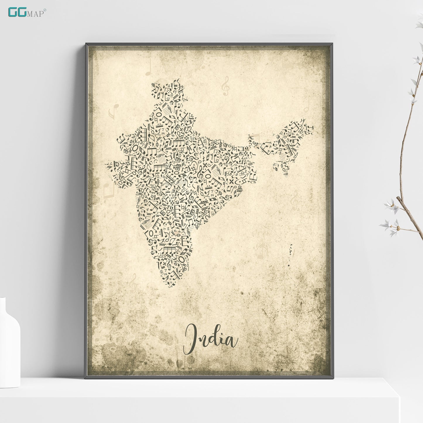 a picture of a map of india on a shelf