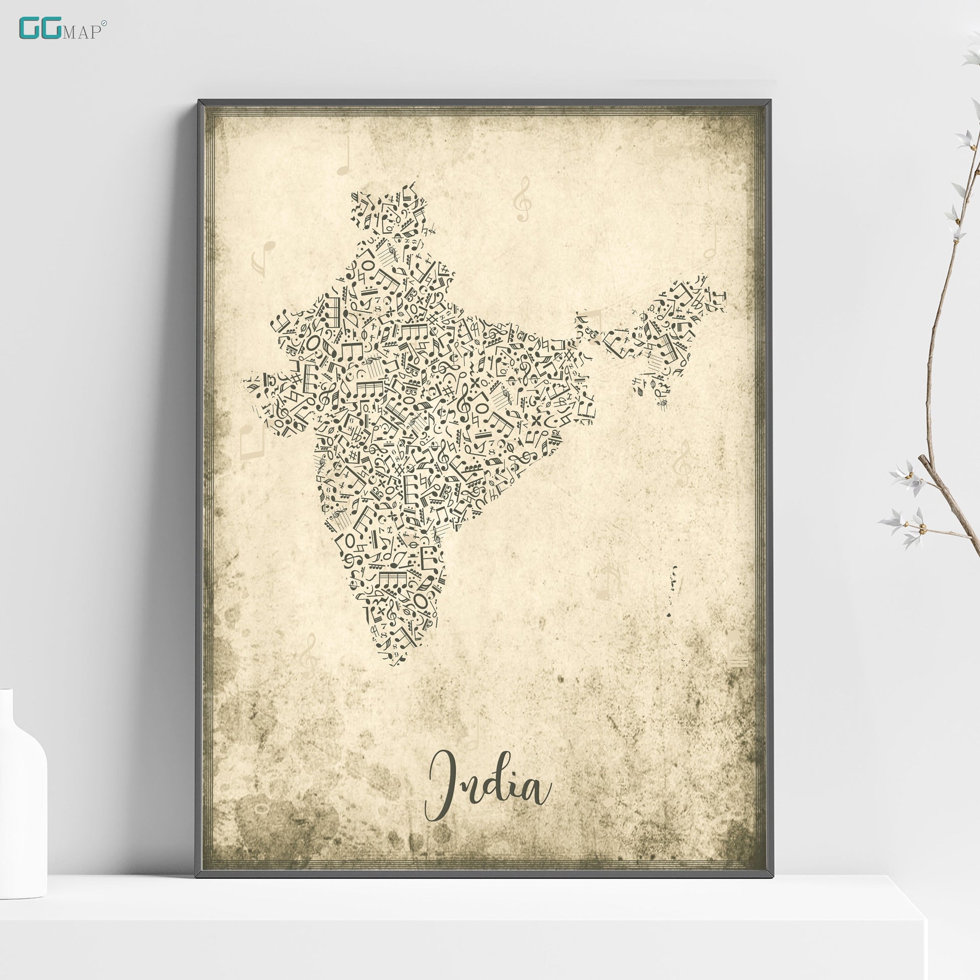 a picture of a map of india on a shelf