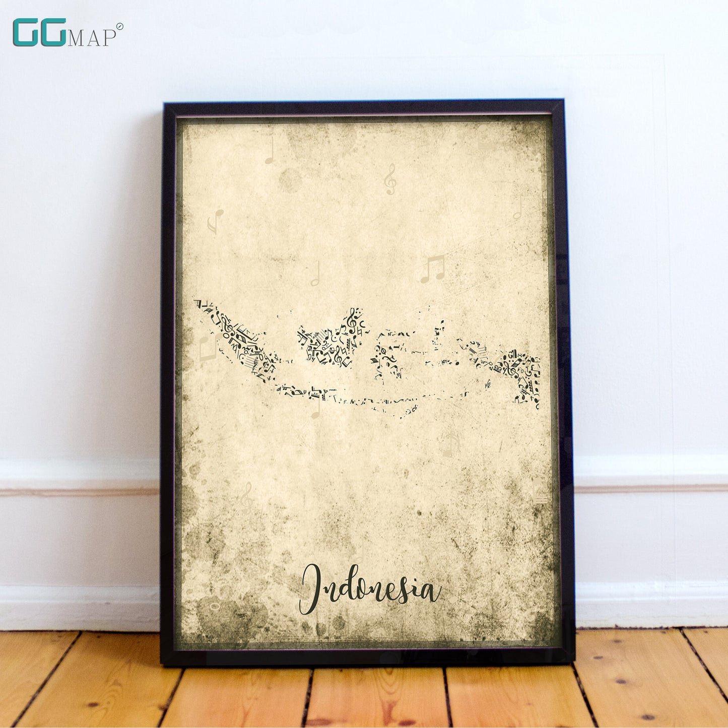 INDONESIA map - Indonesia Music map - Travel poster - Wall decor - Office map - Indonesia gift - GGmap - Indonesia poster