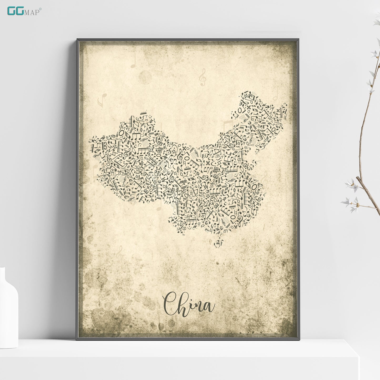 a picture of a map of china on a shelf