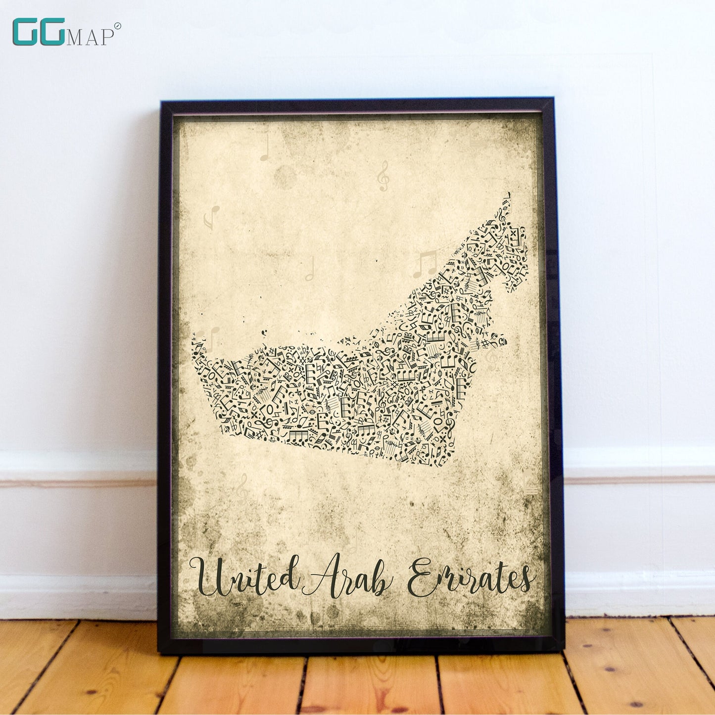 United Arab Emirates map - UAE Music map - Travel poster - Home Decor - Wall Decor - Office map - UAE gift - GGmap - UAE poster