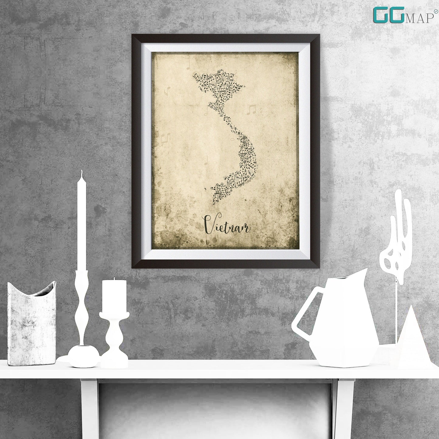 VIETNAM map - Vietnam Music map - Travel poster - Home Decor - Wall decor - Office map - Vietnam gift - GGmap - Vietnam poster