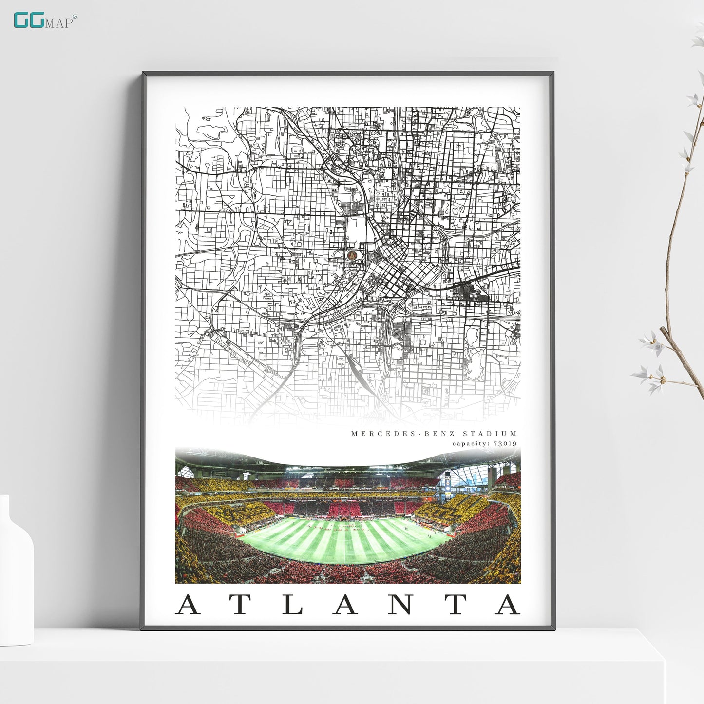 a map of atlanta with a baseball field in the background