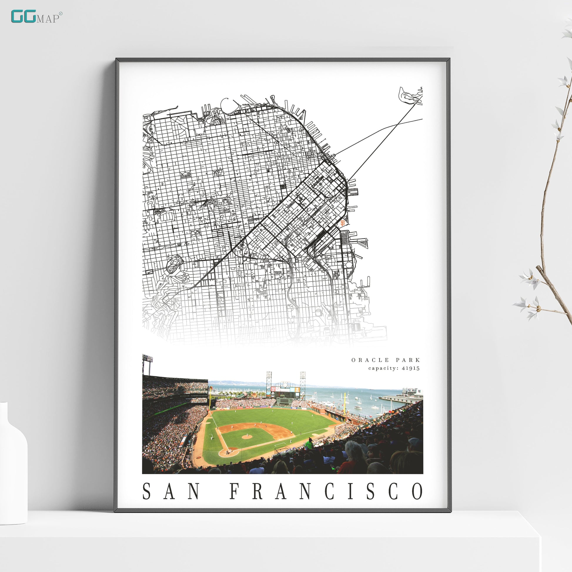 a picture of a baseball field and a map of san francisco