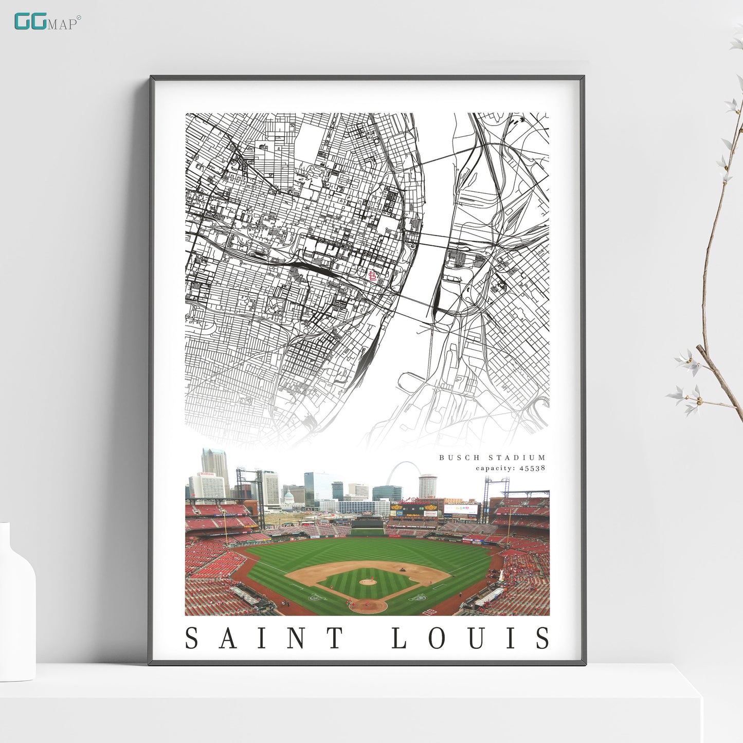 a poster of a baseball stadium with a map of saint louis