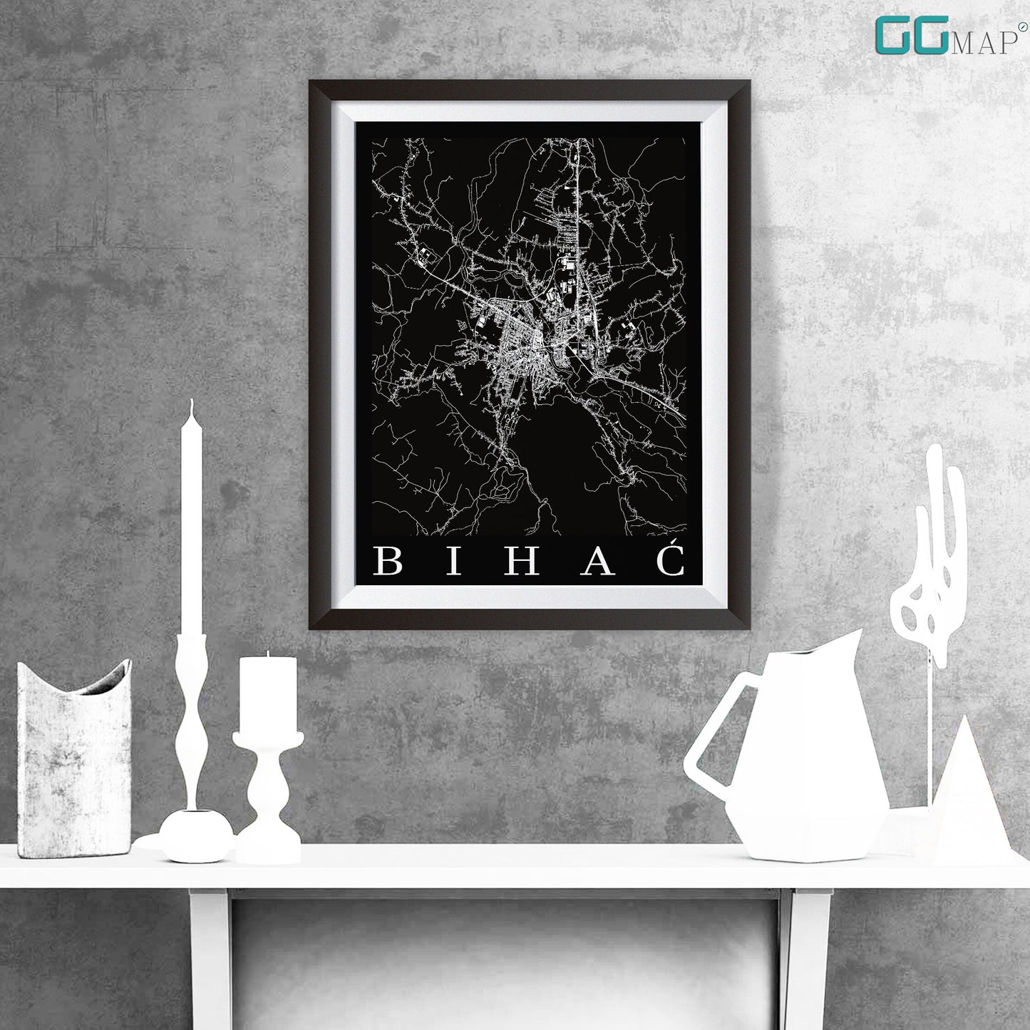 City map of BIHAĆ - Home Decor - Wall decor - Office map - Travel map - Print map - Poster city map - Bihać map - GeoGIS Studio