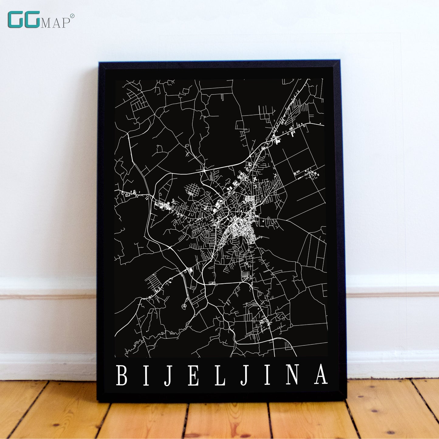 City map of BIJELJINA - Home Decor - Wall decor - Office map - Travel map - Print map - Poster city map - Bijeljina black map -GeoGIS Studio