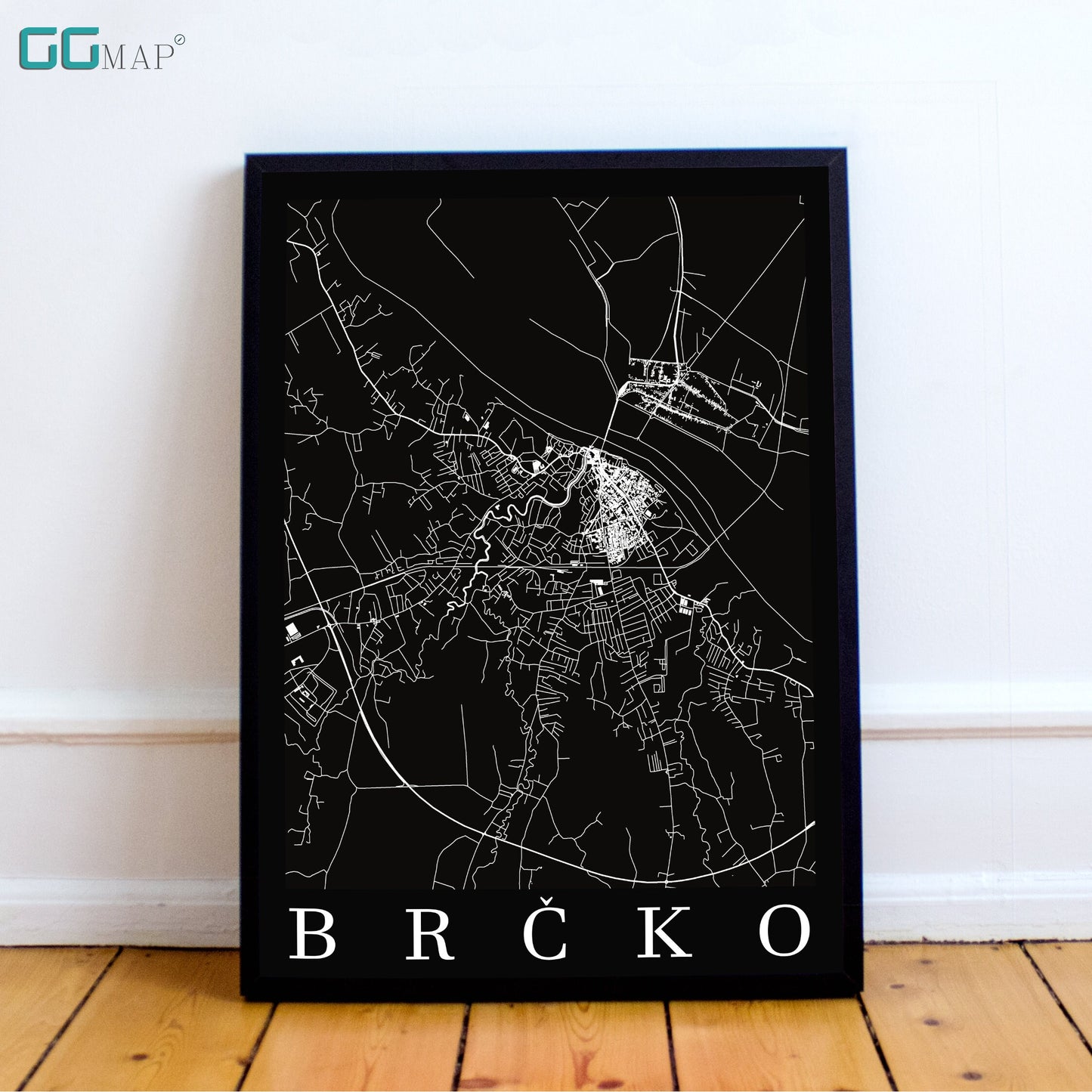 City map of BRČKO - Home Decor - Wall decor - Office map - Travel map - Print map - Poster city map - Brčko black map - GeoGIS Studio