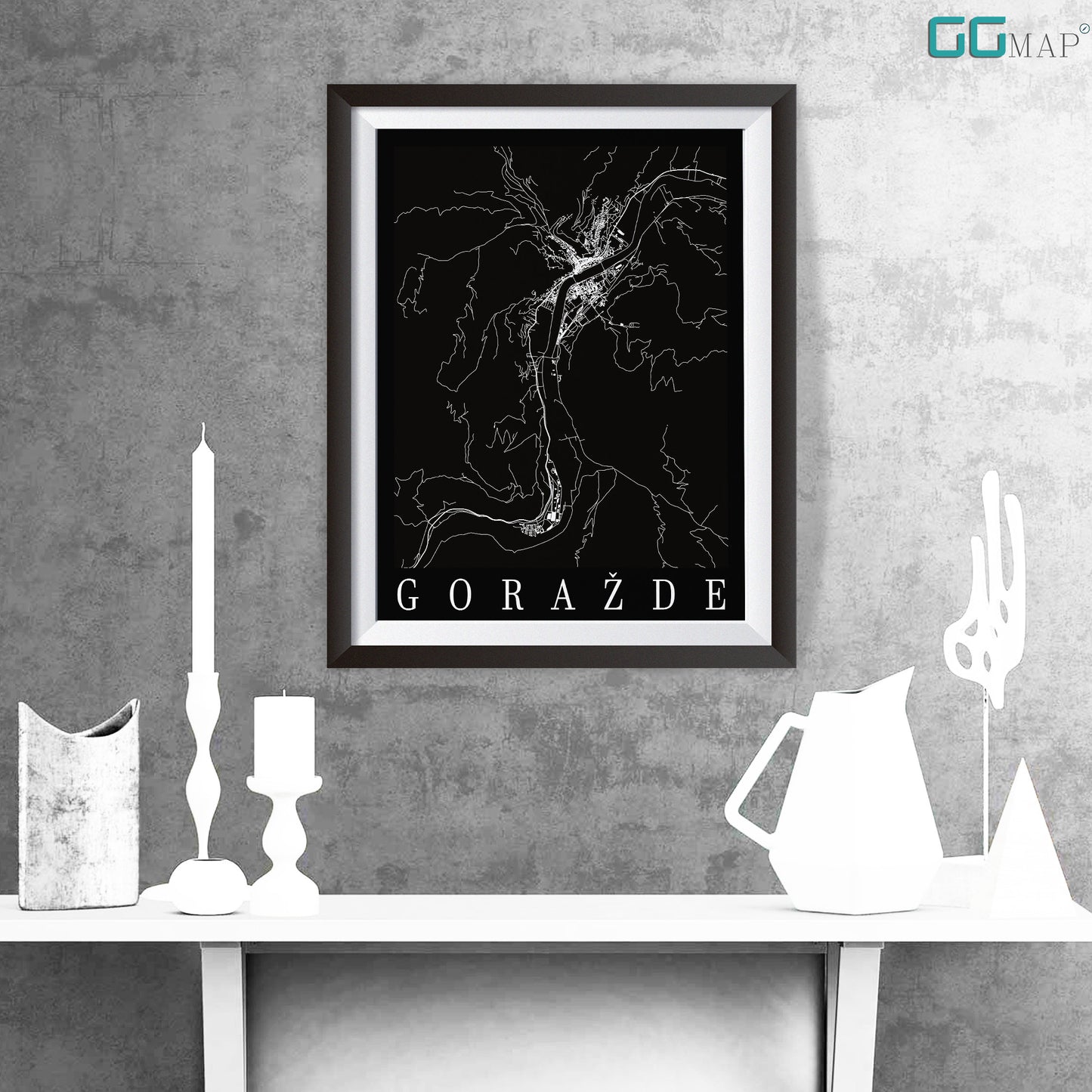 City map of GORAŽDE - Home Decor - Wall decor - Office map - Travel map - Print map - Poster city map - Goražde black map - GeoGIS Studio