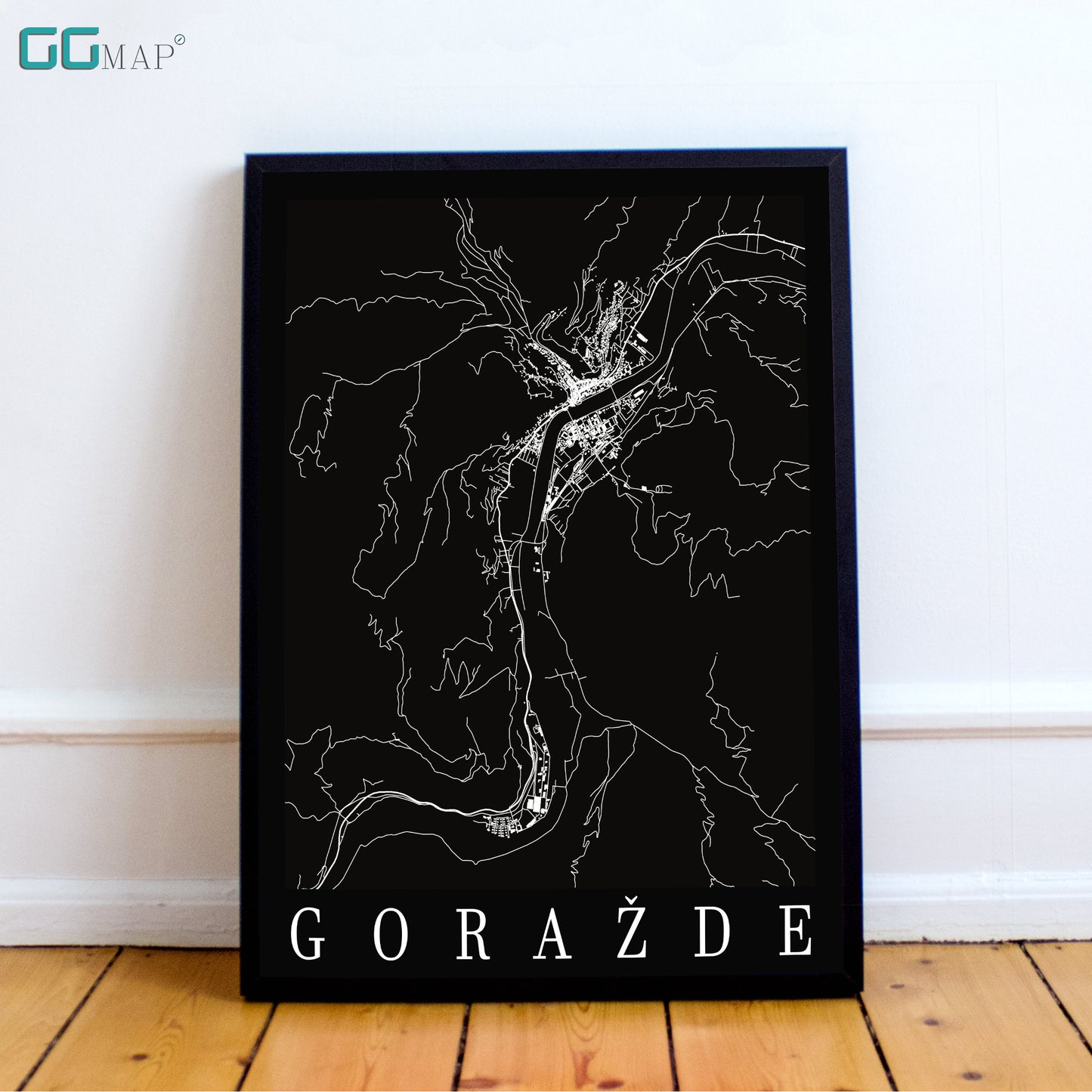 City map of GORAŽDE - Home Decor - Wall decor - Office map - Travel map - Print map - Poster city map - Goražde black map - GeoGIS Studio