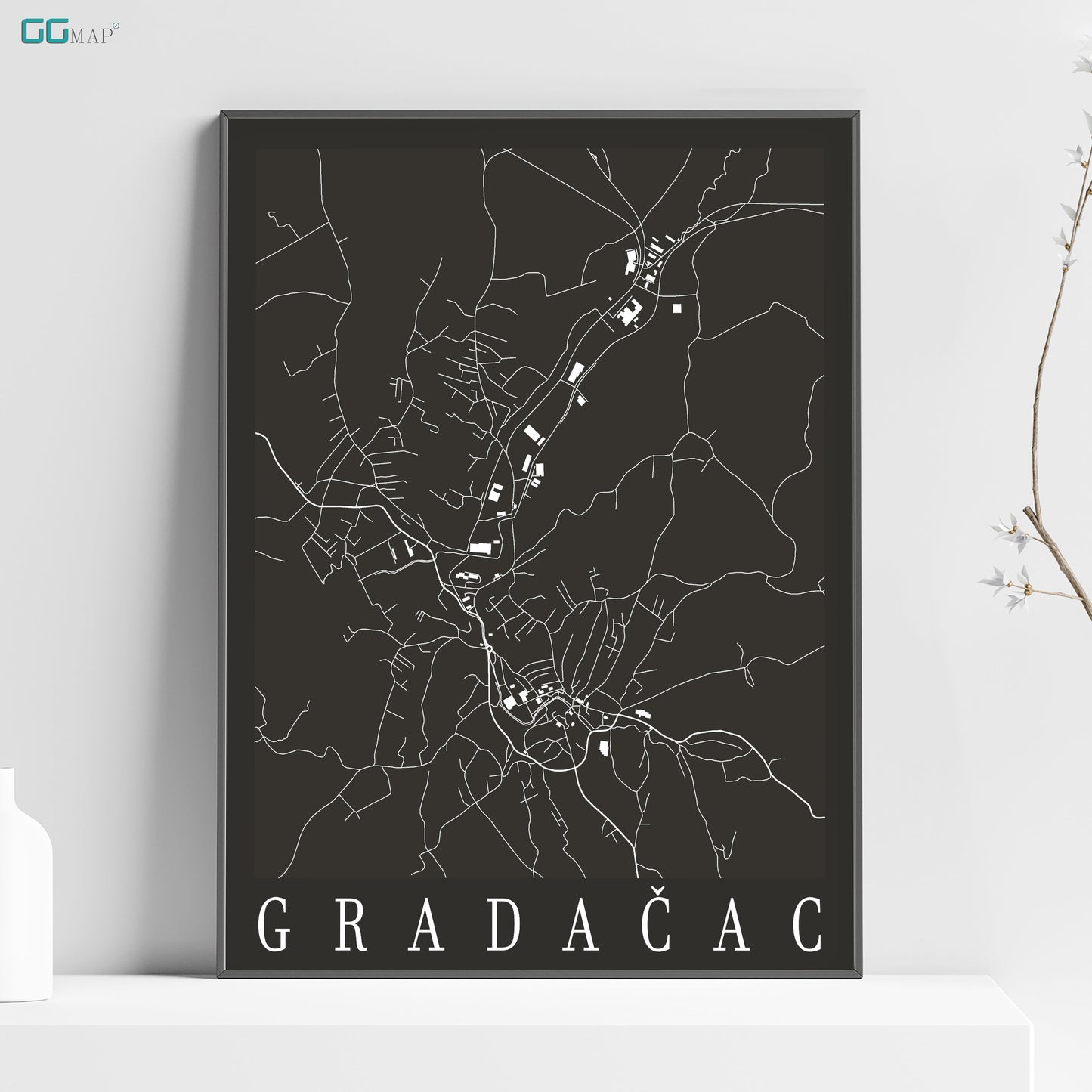 a black and white map of the city of gradacac