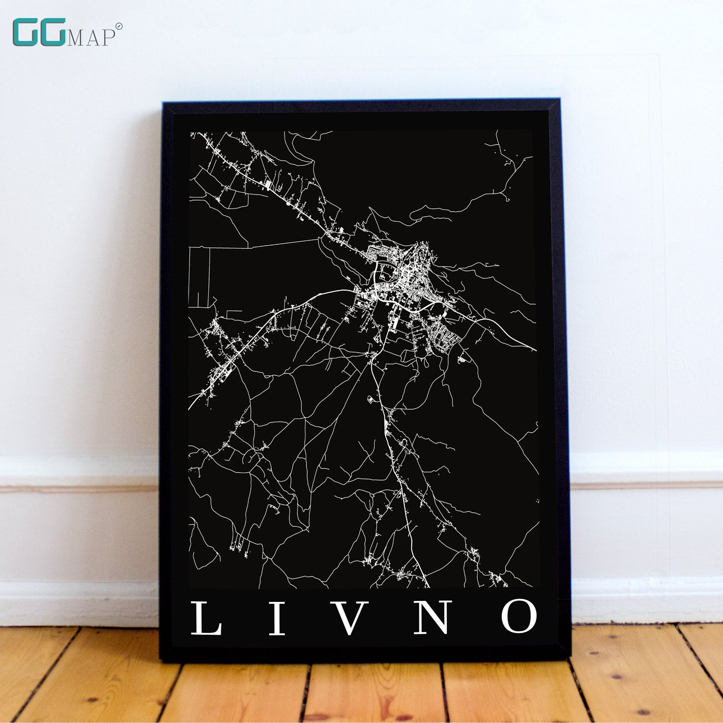 City map of LIVNO - Home Decor - Wall decor - Office map - Travel map - Print map - Poster city map - Livno black map - GeoGIS Studio