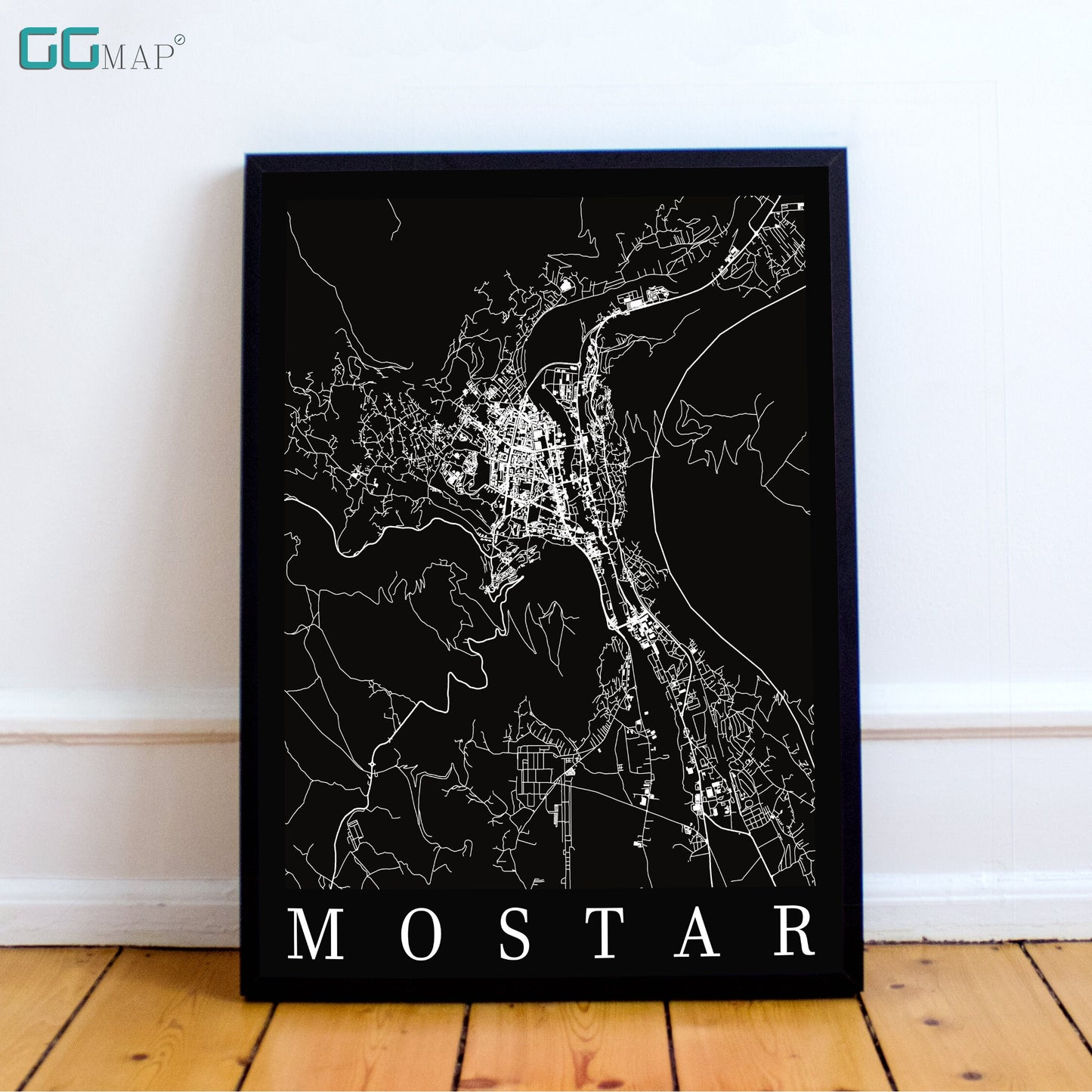 City map of MOSTAR - Home Decor - Wall decor - Office map - Travel map - Print map - Poster city map - Mostar black map - GeoGIS Studio