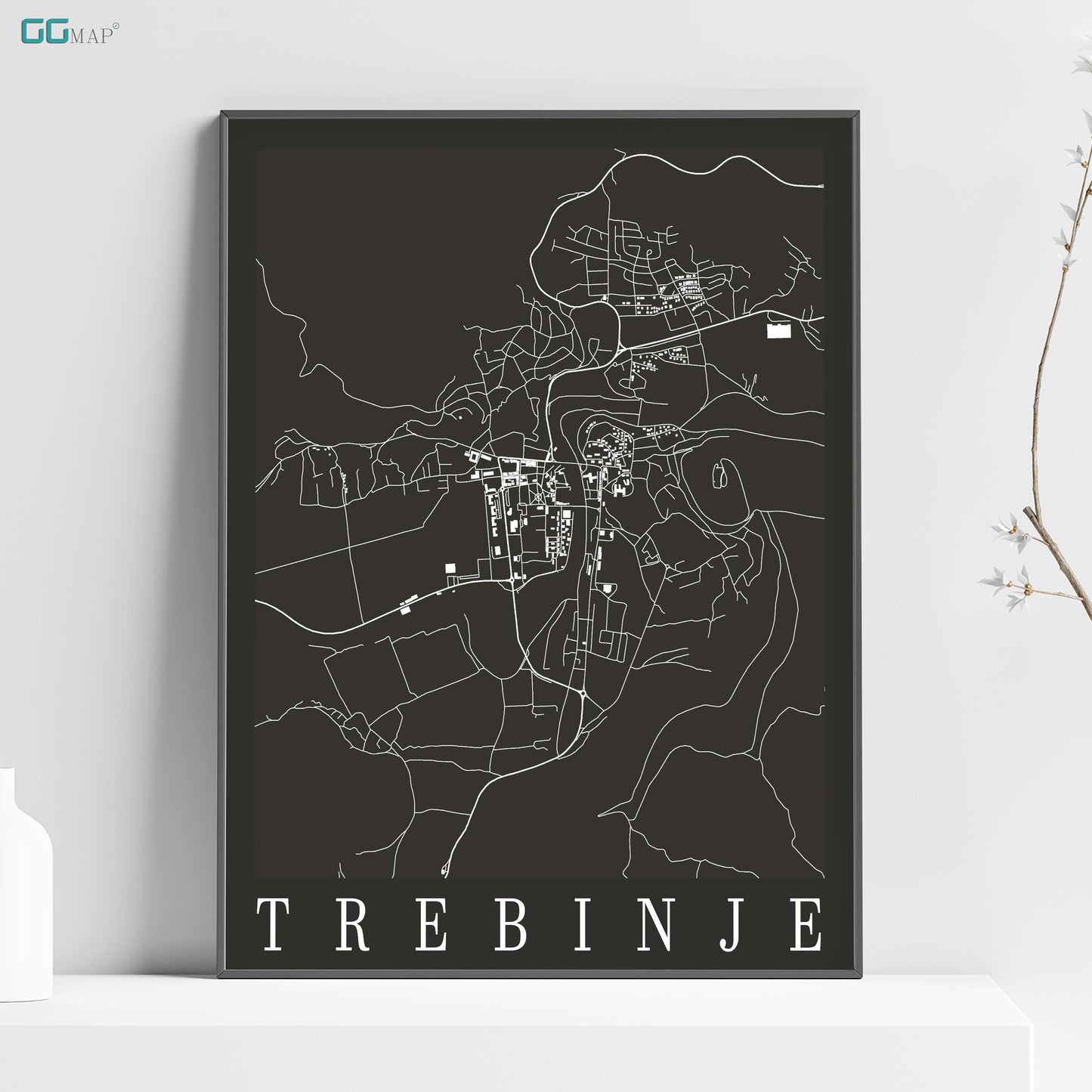 a black and white map of trebine