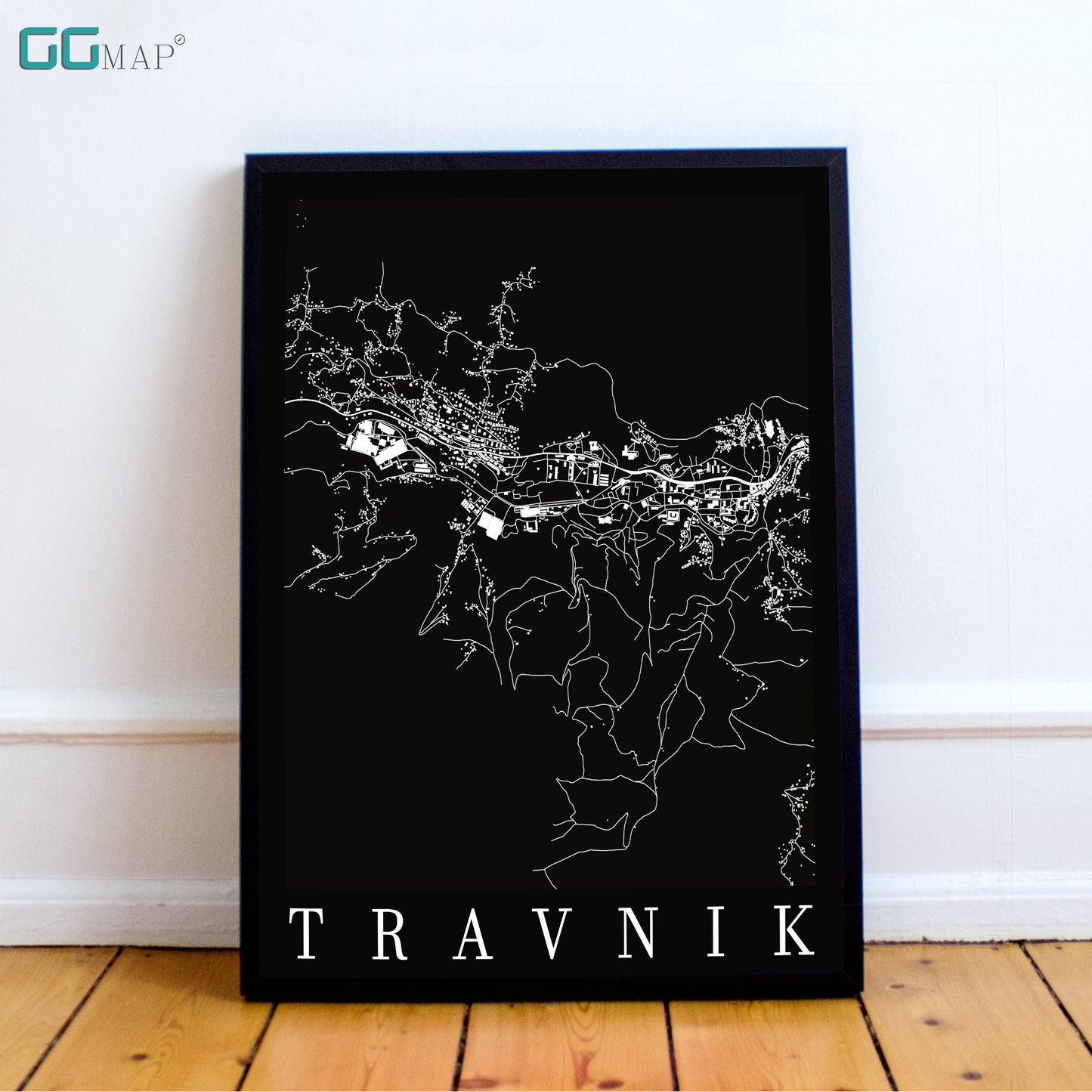 City map of TRAVNIK - Home Decor - Wall decor - Office map - Travel map - Print map - Poster city map - Travnik black map - GeoGIS Studio