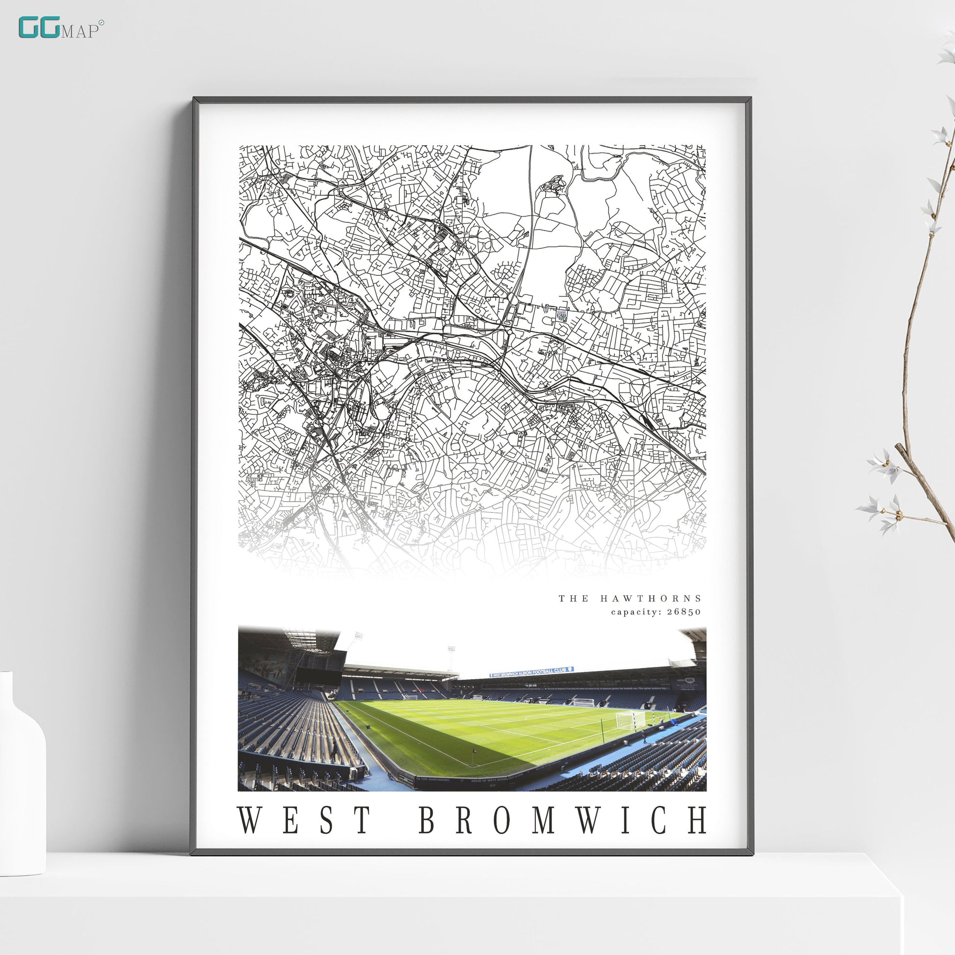 a poster of a stadium with a map of west bromwich