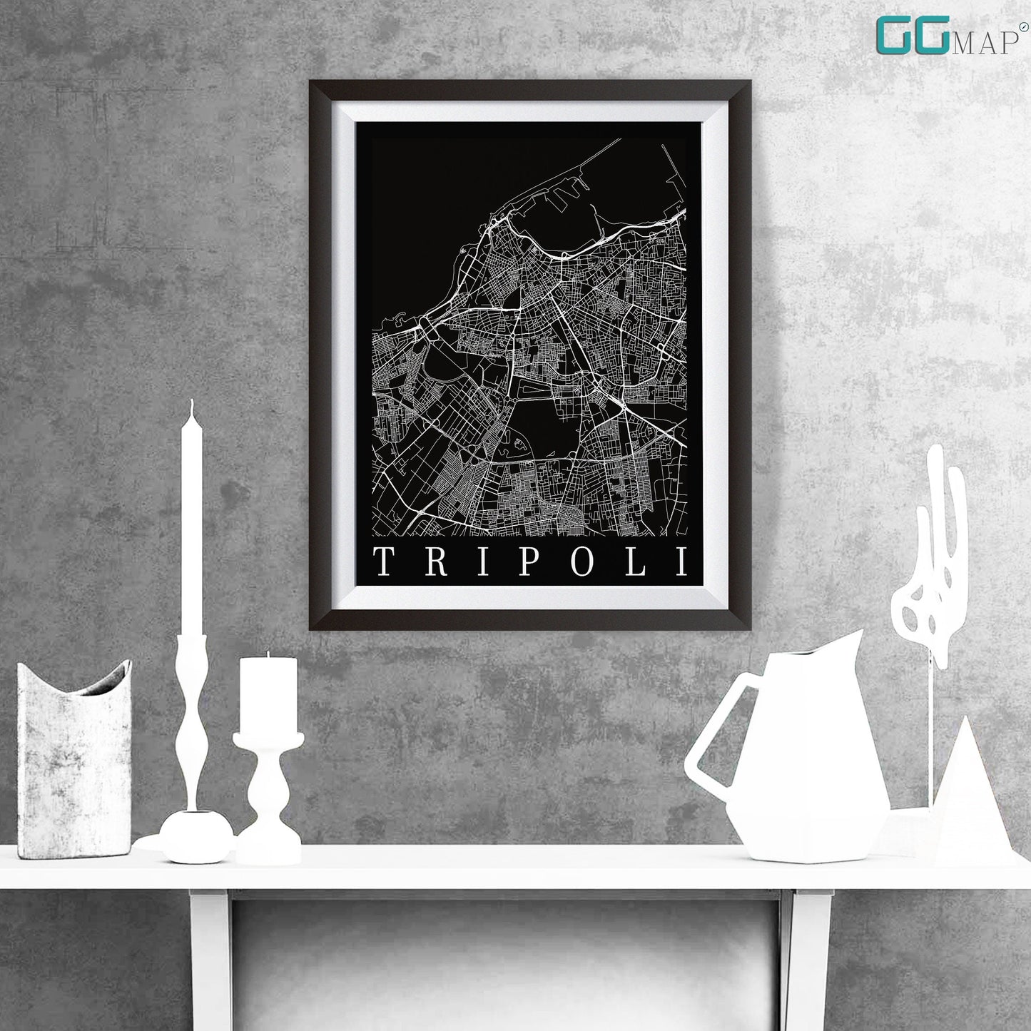 City map of TRIPOLI - Home Decor - Office map - Travel map - Print map - Poster city map - Tripoli map - GeoGIS Studio - Tripoli black map