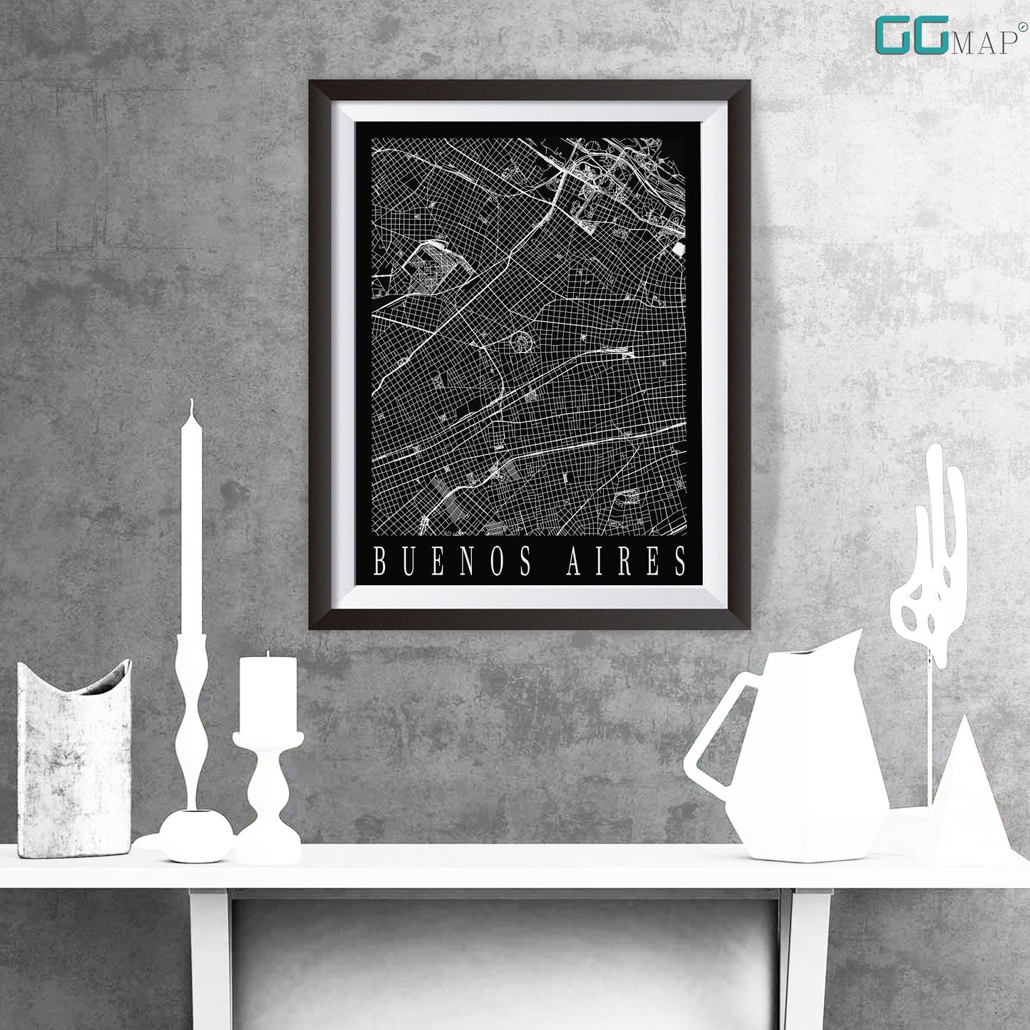 City map of BUENOS AIRES - Home Decor - Office map - Travel map-Print map-Poster city map-Buenos Aires map-GeoGIS Studio-Buenos A. black map