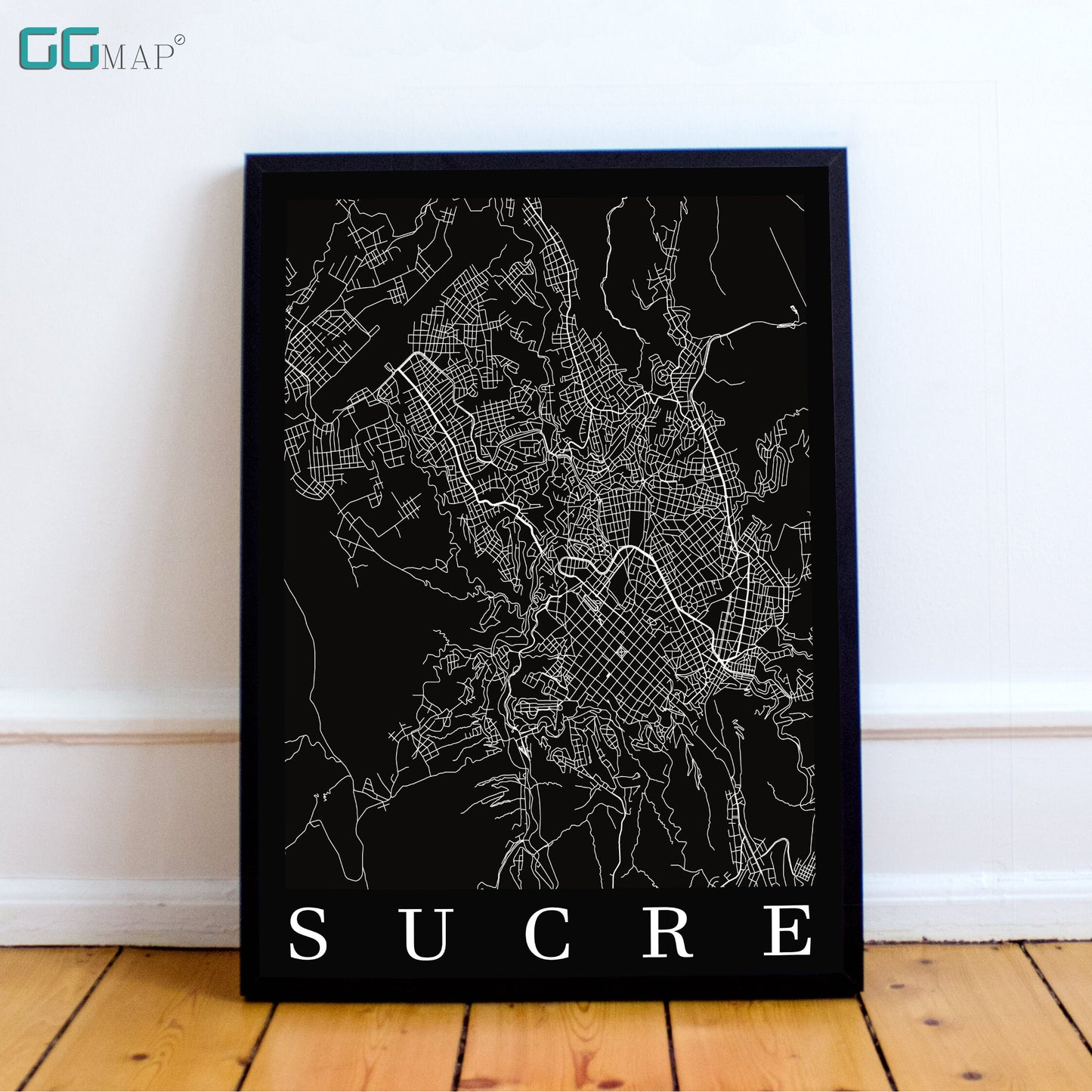 City map of SUCRE - Home Decor  - Office map - Travel map - Print map - Poster city map - Sucre map - GeoGIS Studio - Sucre black map