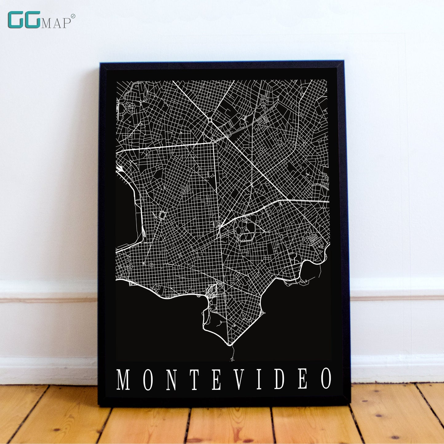 City map of MONTEVIDEO - Home Decor - Office map -Travel map -Print map -Poster city map -Montevideo map -GeoGIS Studio-Montevideo black map