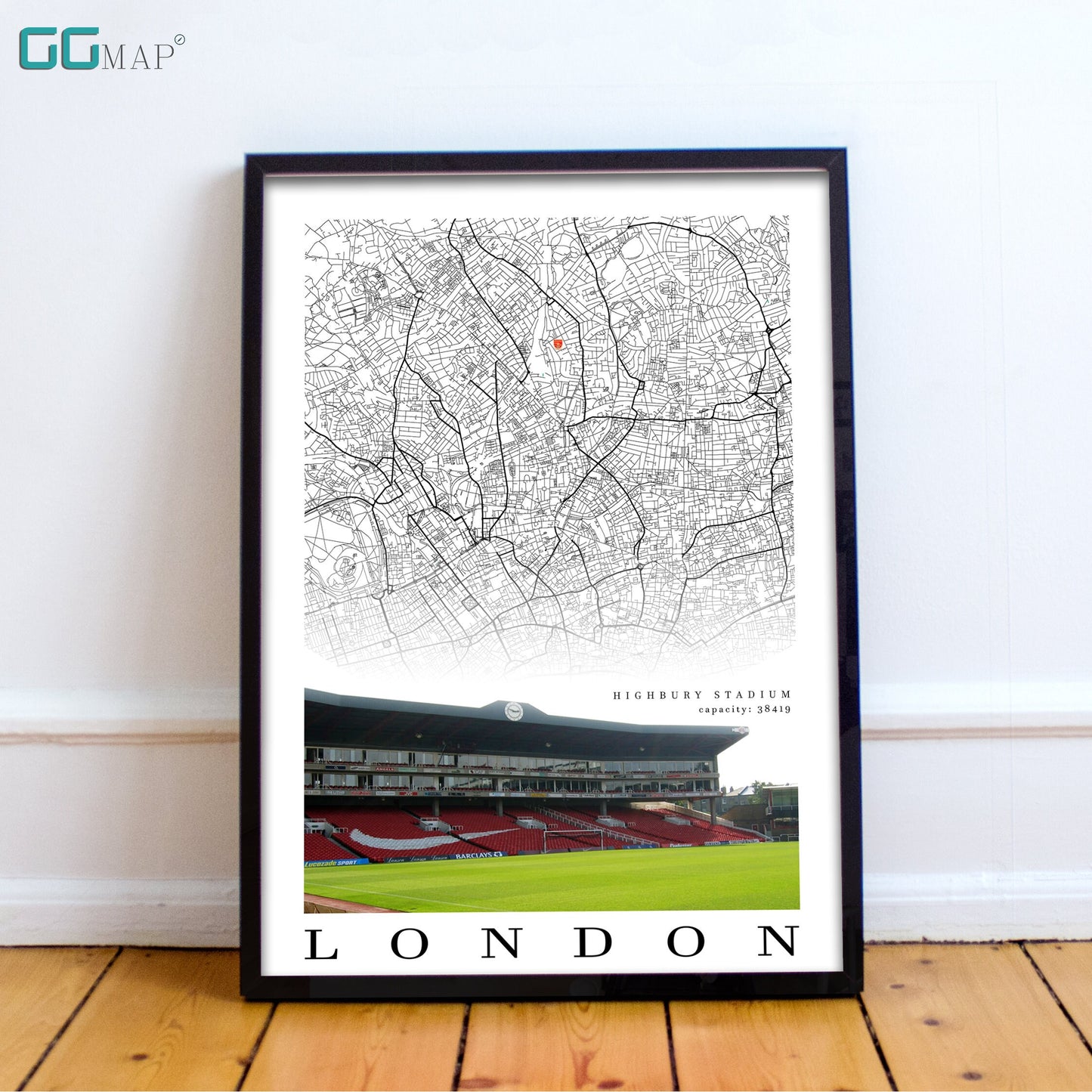 City map of LONDON - Highbury Stadium - Home Decor Highbury Stadium - Print map - Highbury Stadium gift - Arsenal Old Stadium