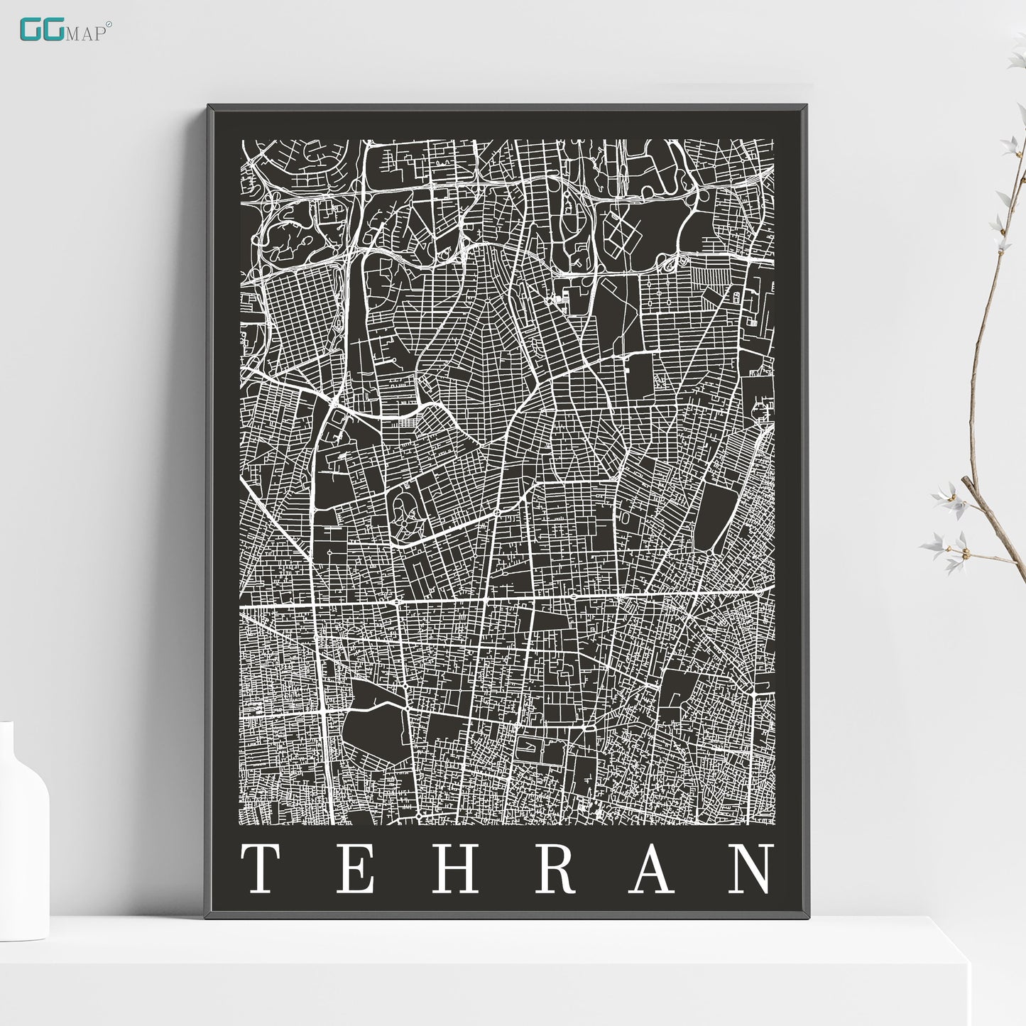 a black and white map of the city of teheran