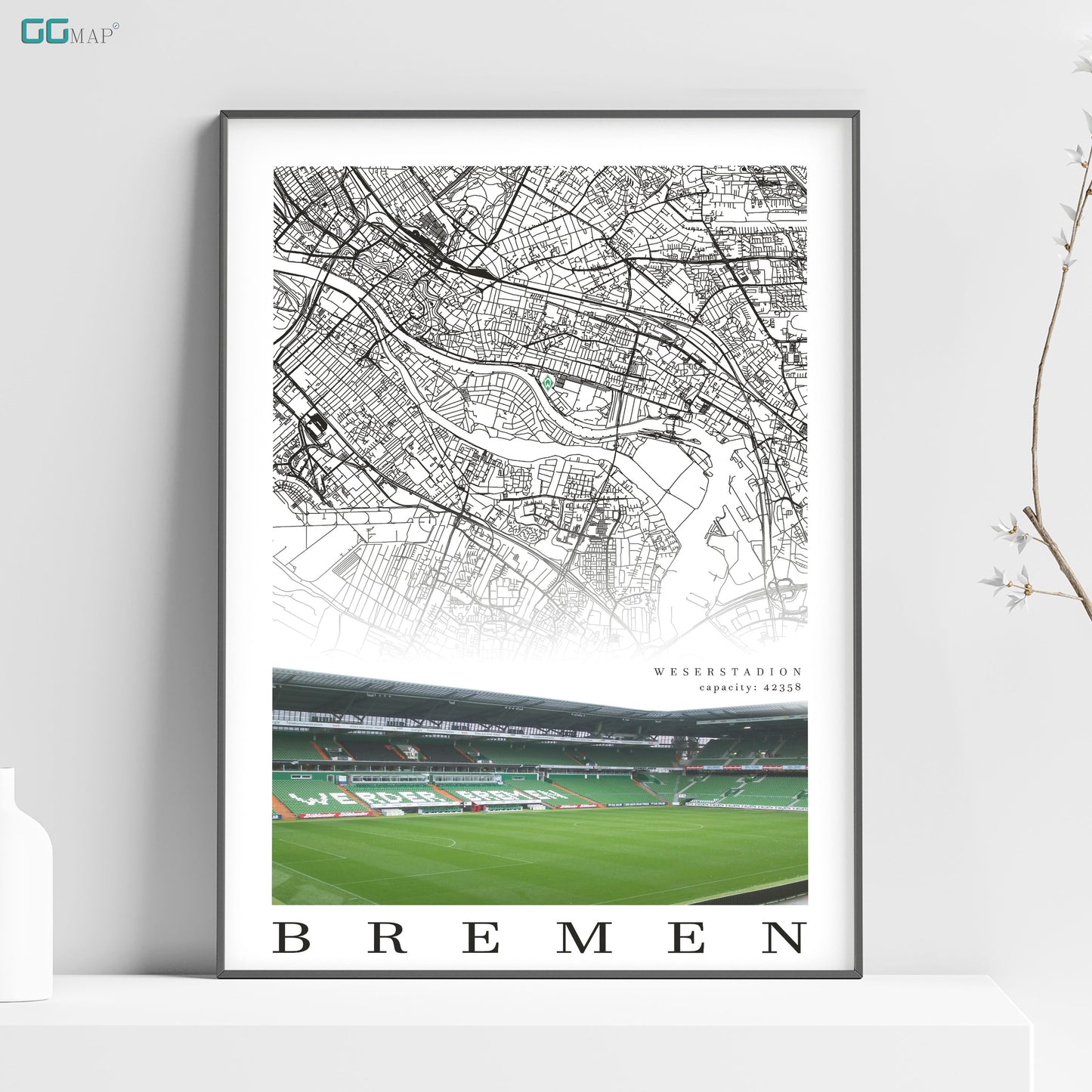 a framed map of a soccer stadium