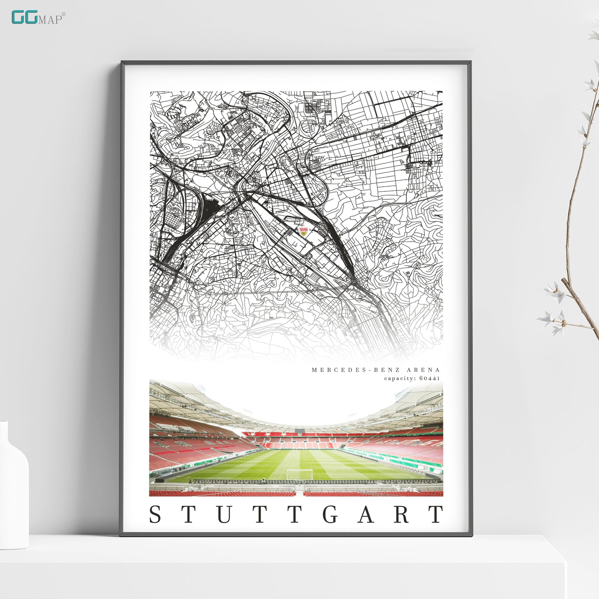 a poster of a stadium with a map of the stadium