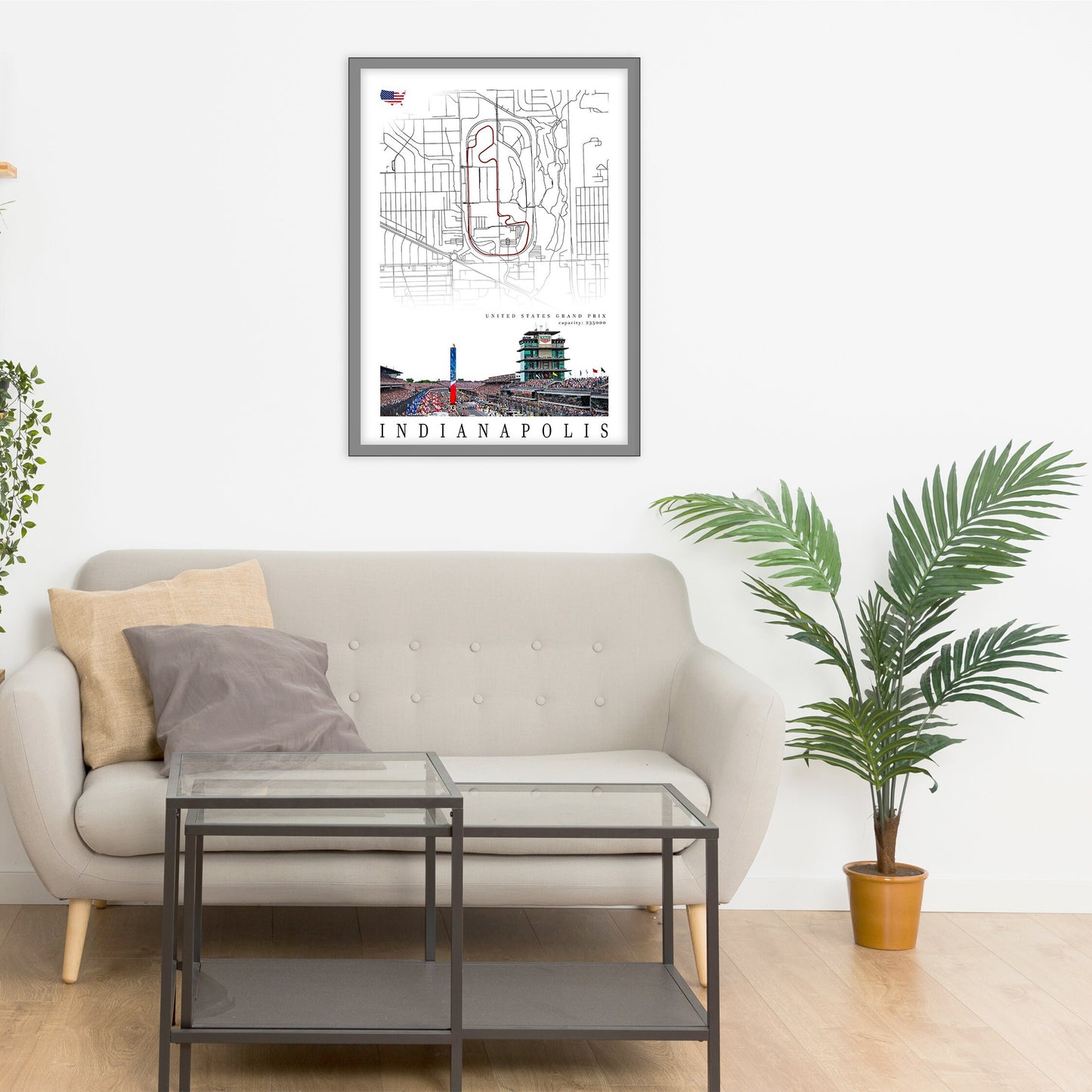 City map of INDIANAPOLIS - United States Grand Prix - Home Decor Indianapolis - Wall decor Indianapolis - Formula 1 gift - Printed map