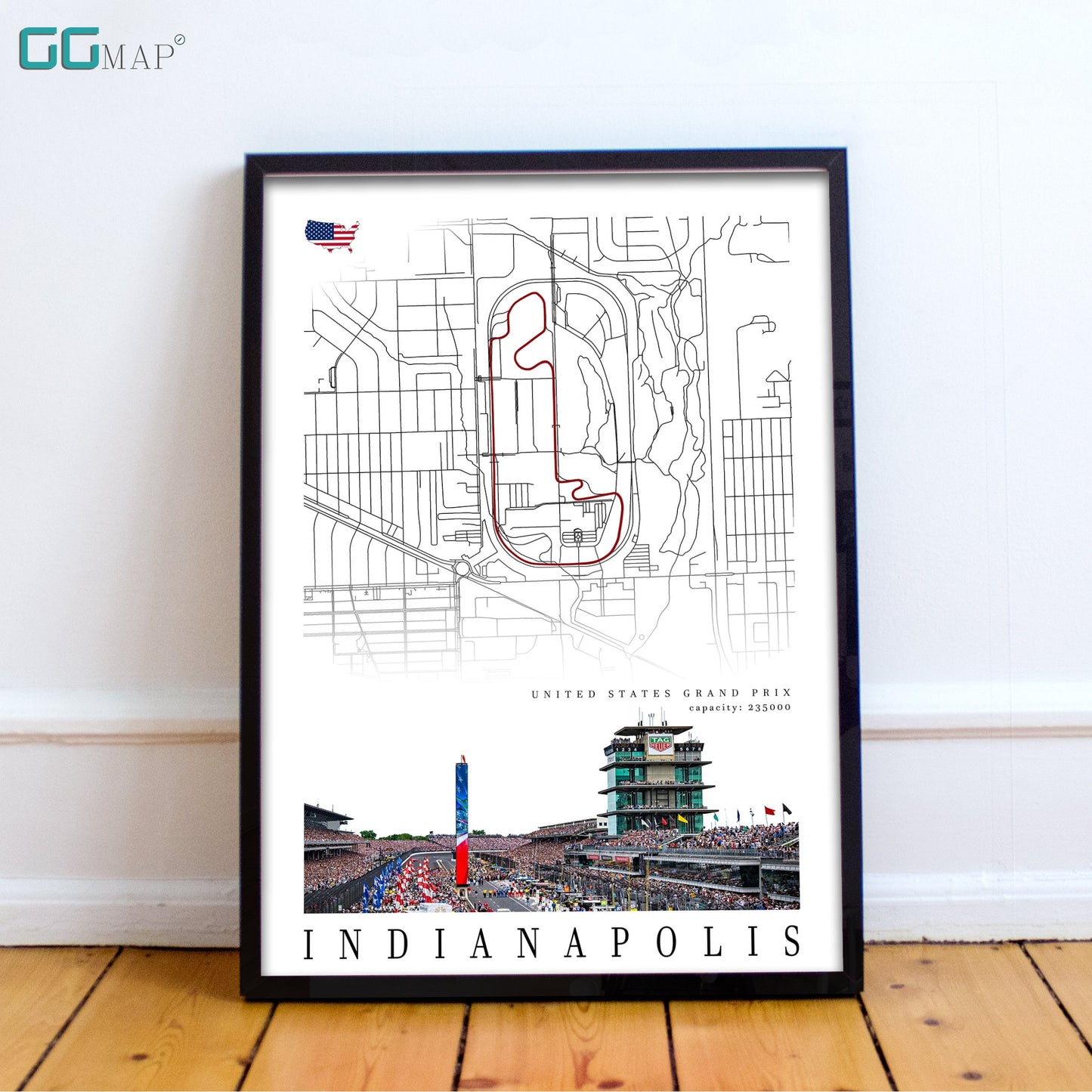 City map of INDIANAPOLIS - United States Grand Prix - Home Decor Indianapolis - Wall decor Indianapolis - Formula 1 gift - Printed map