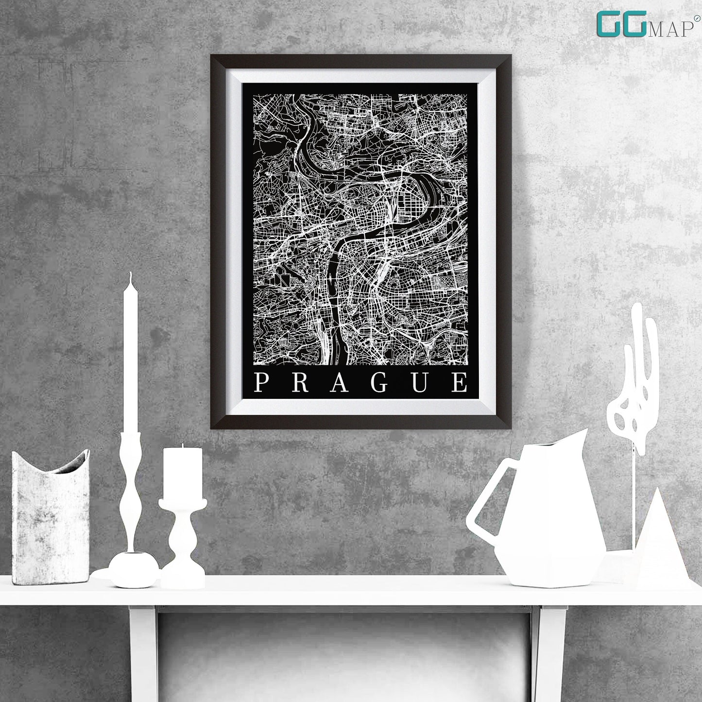 City map of PRAGUE - Home Decor - Wall decor - Office map - Travel map - Print map - Poster city map - Prague black map - GeoGIS Studio