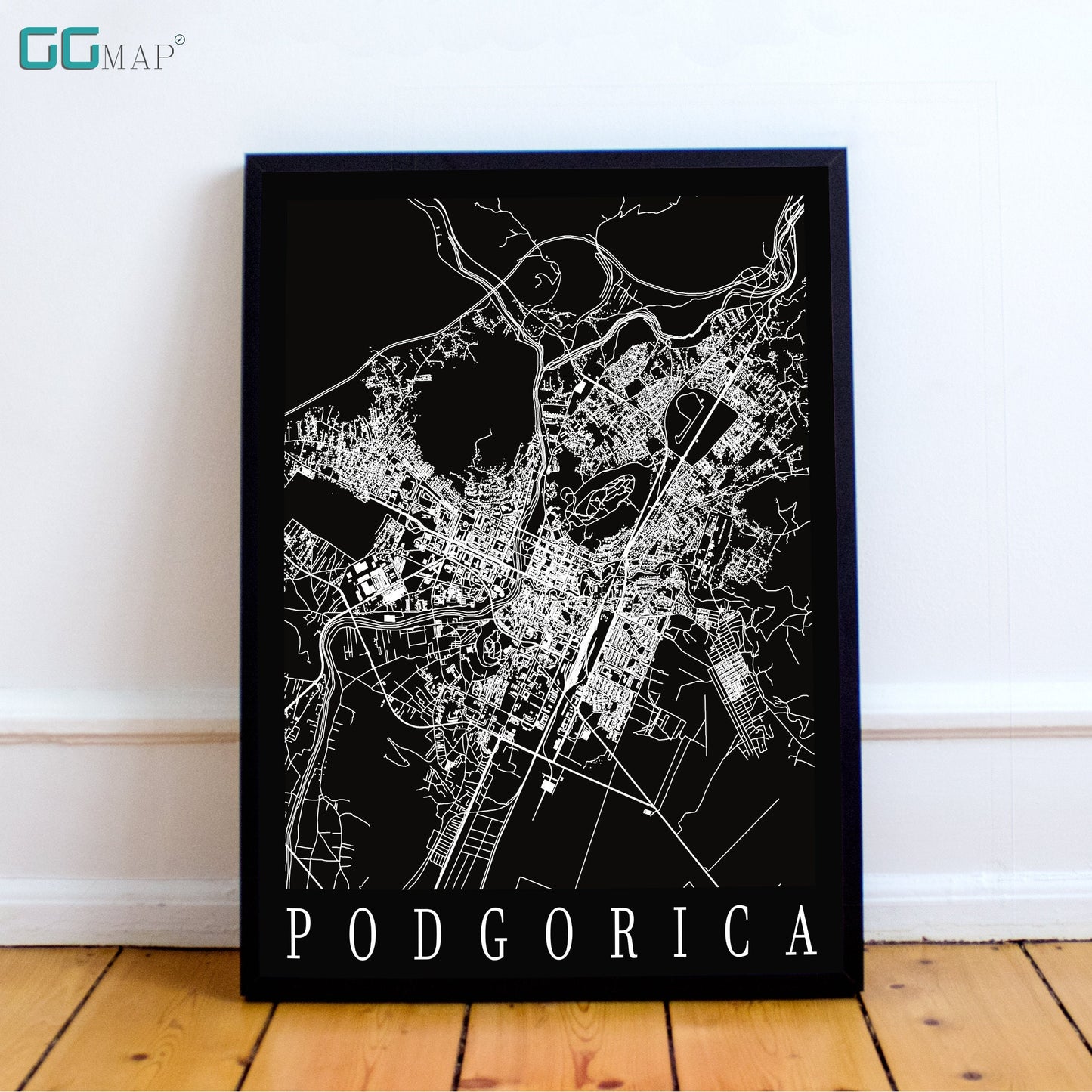 City map of Podgorica - Home Decor - Wall decor - Office map - Travel map - Poster city map - Podgorica black map - GeoGIS Studio