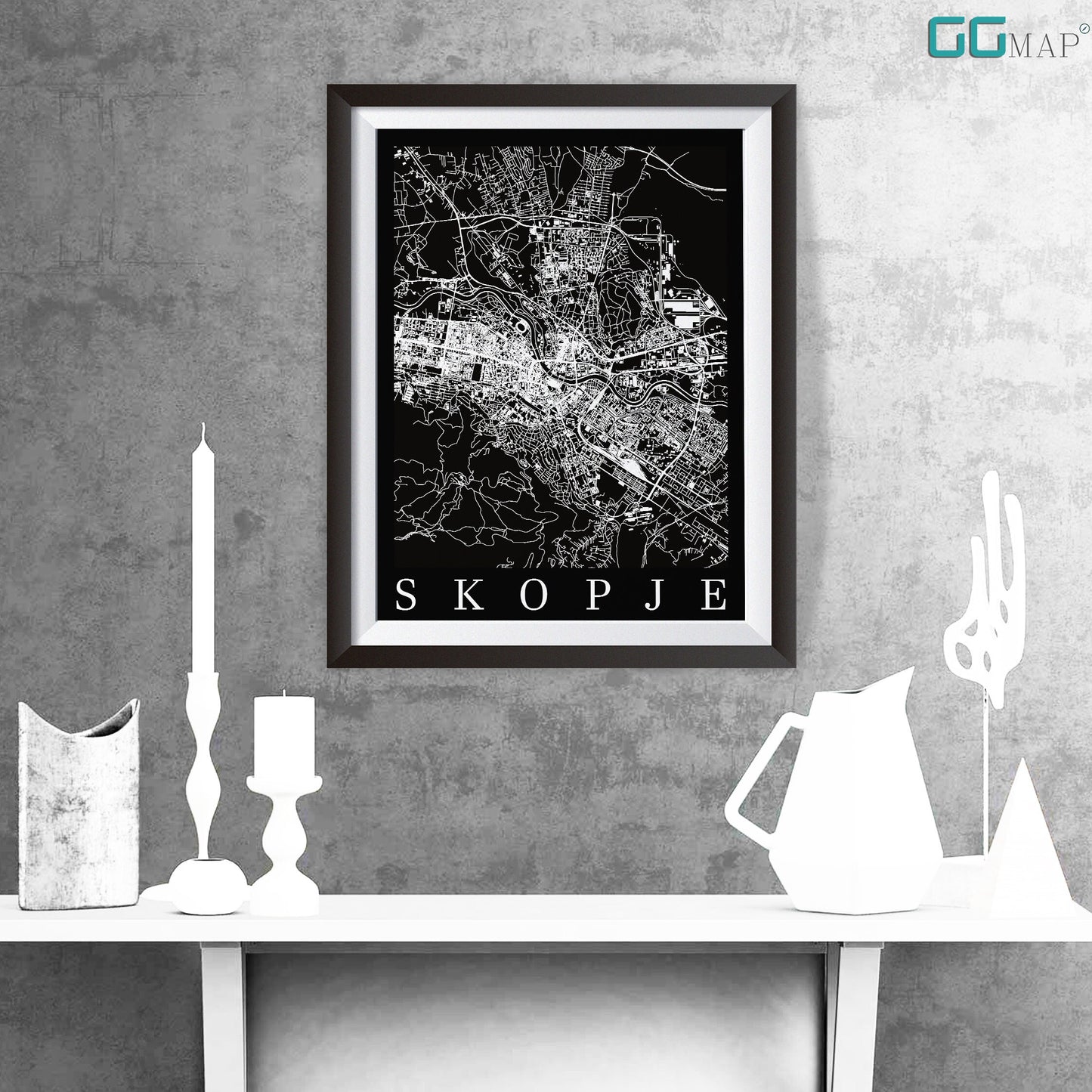 City map of SKOPJE - Home Decor - Wall decor - Office map - Travel map - Print map - Poster city map - Skopje black map - GeoGIS Studio